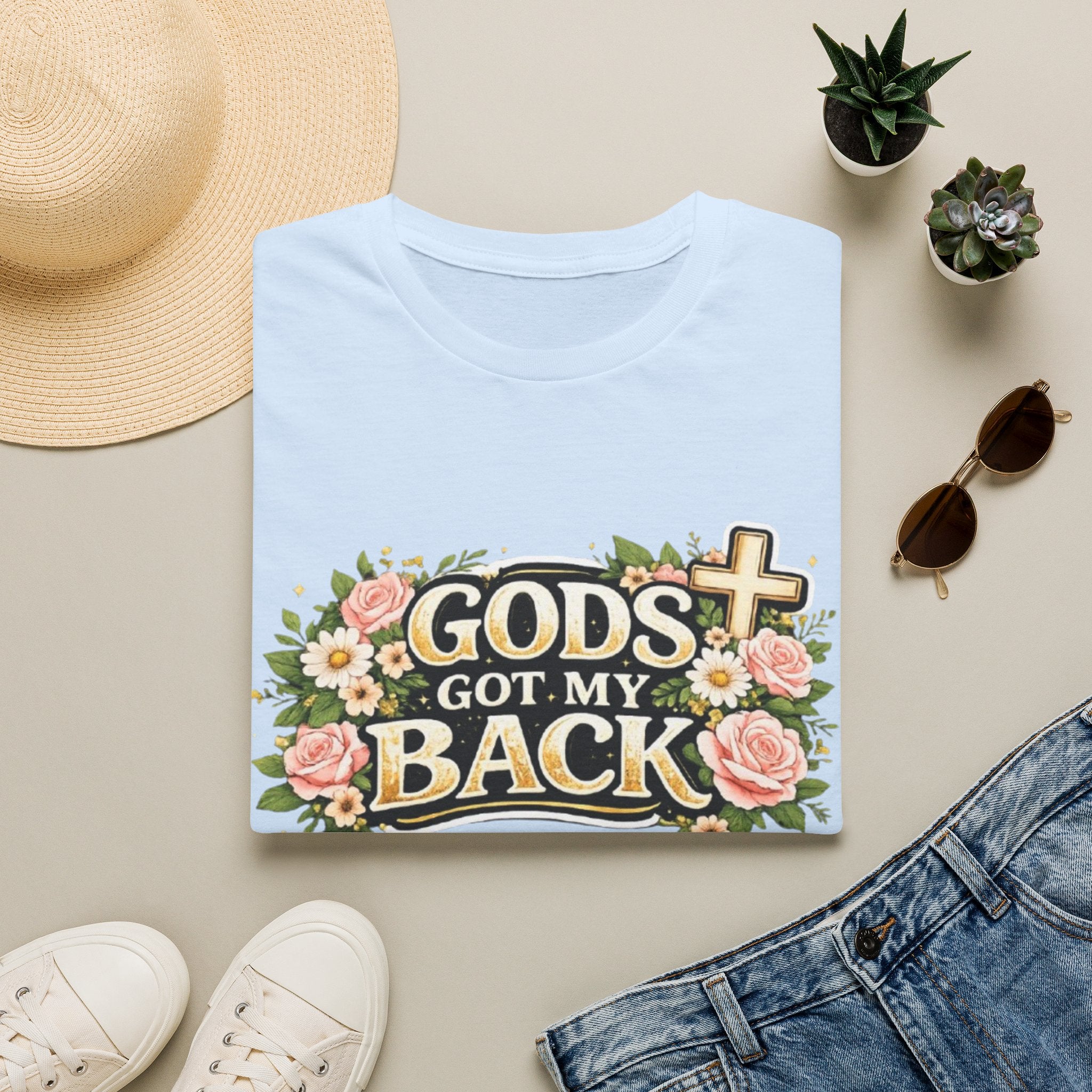 Faith T-Shirt — "God's Got My Back" Floral Cross Christian Tee