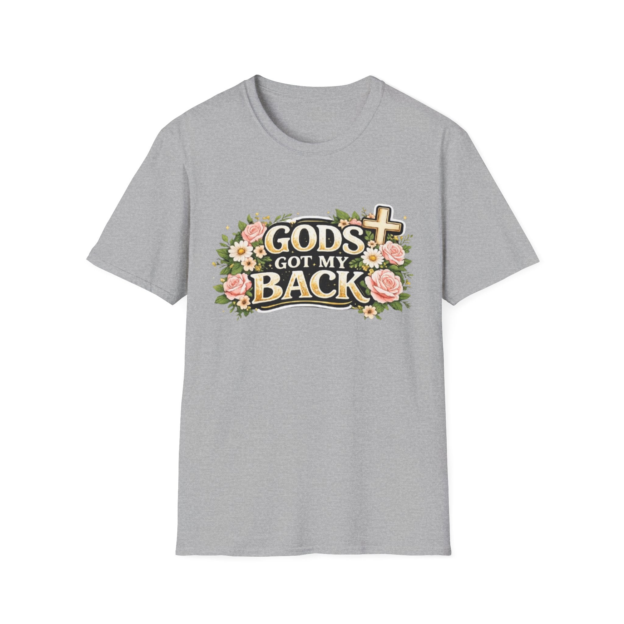 Faith T-Shirt — "God's Got My Back" Floral Cross Christian Tee