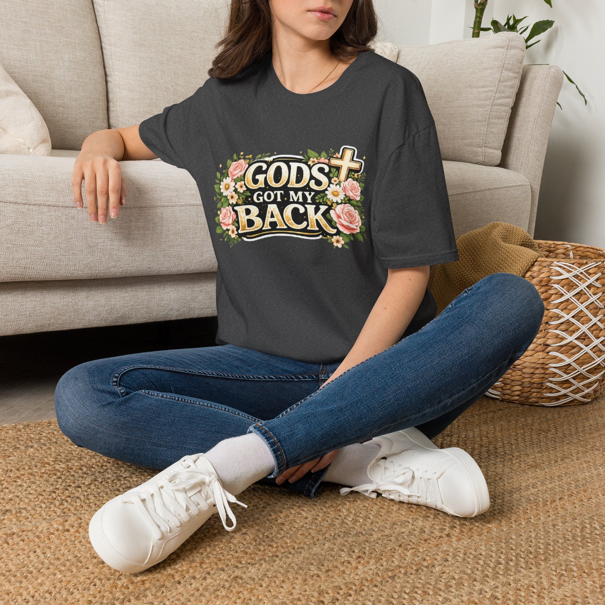 Faith T-Shirt — "God's Got My Back" Floral Cross Christian Tee