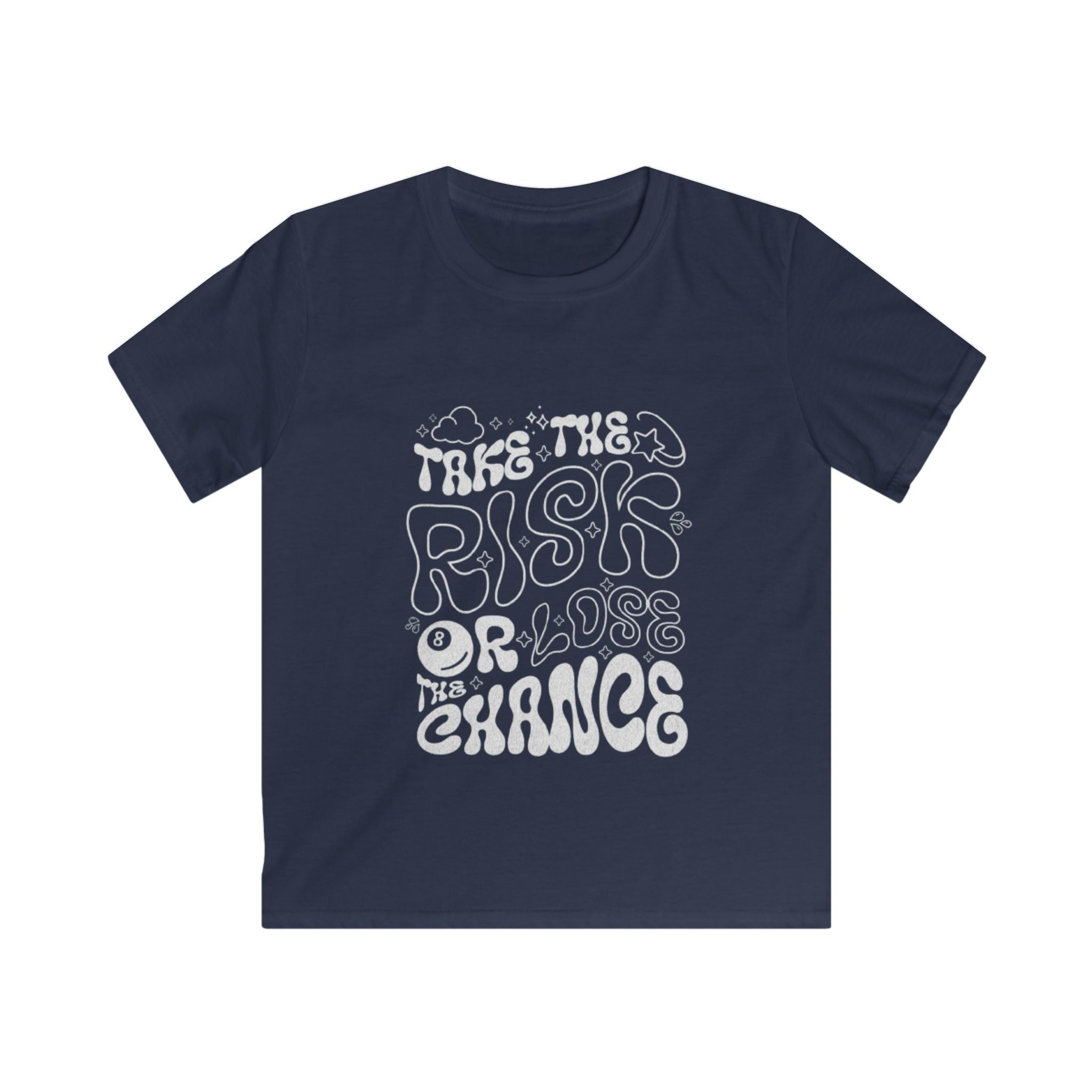 Kids Tee — "Take the Risk or Love the Chance" Retro Script