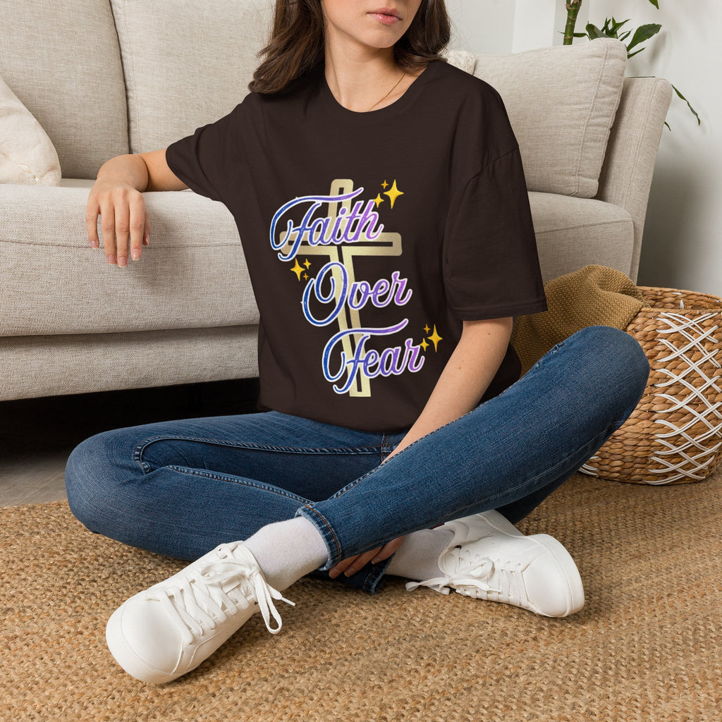 Faith Over Fear T-Shirt — Inspirational Christian Cross Tee
