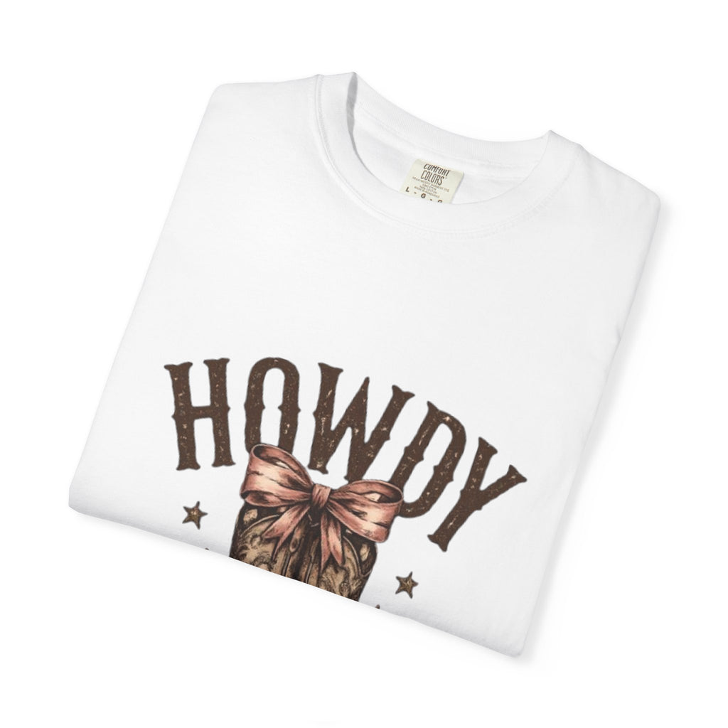 Howdy Cowboy Boots T-Shirt — Western Graphic Tee with Bow