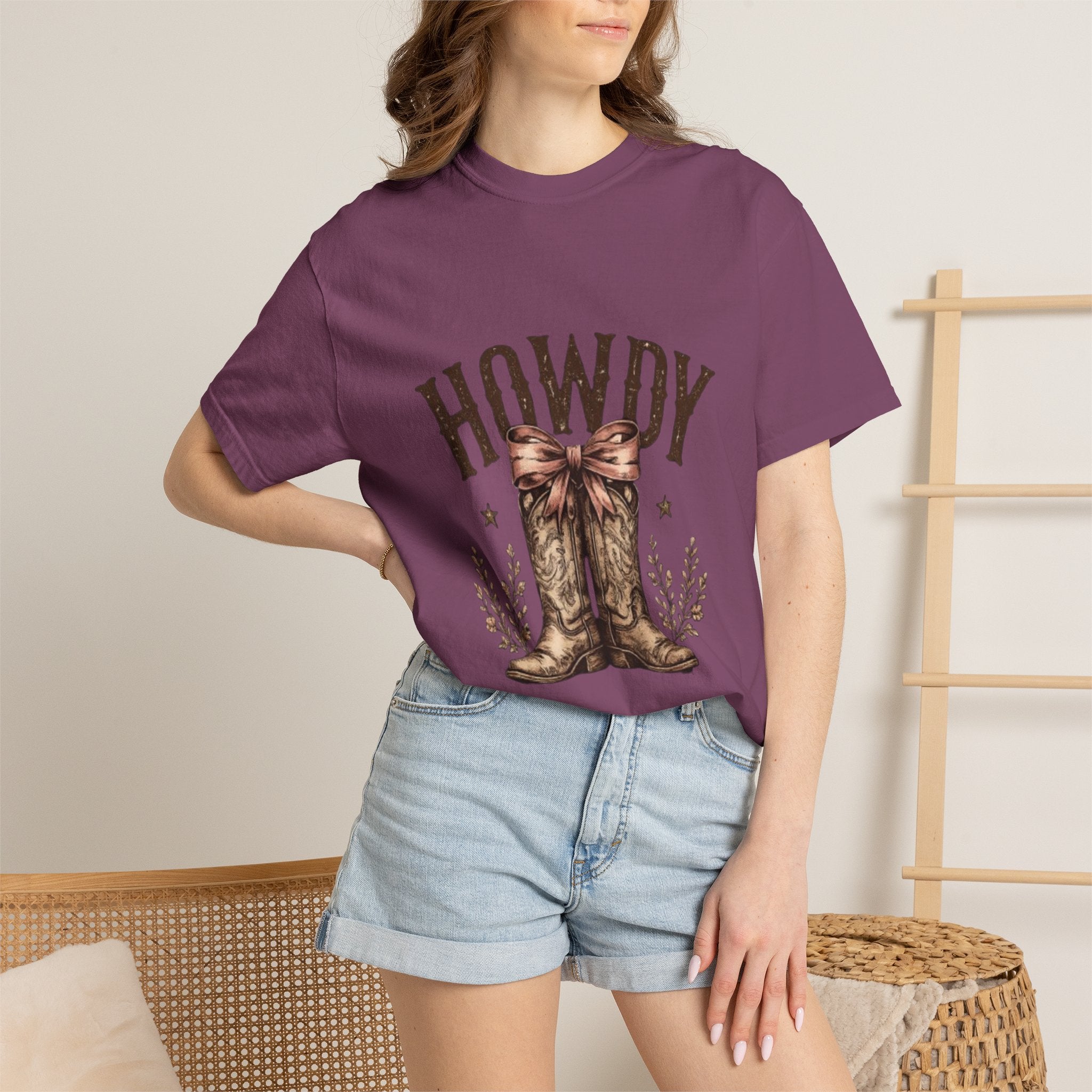 Howdy Cowboy Boots T-Shirt — Western Graphic Tee with Bow