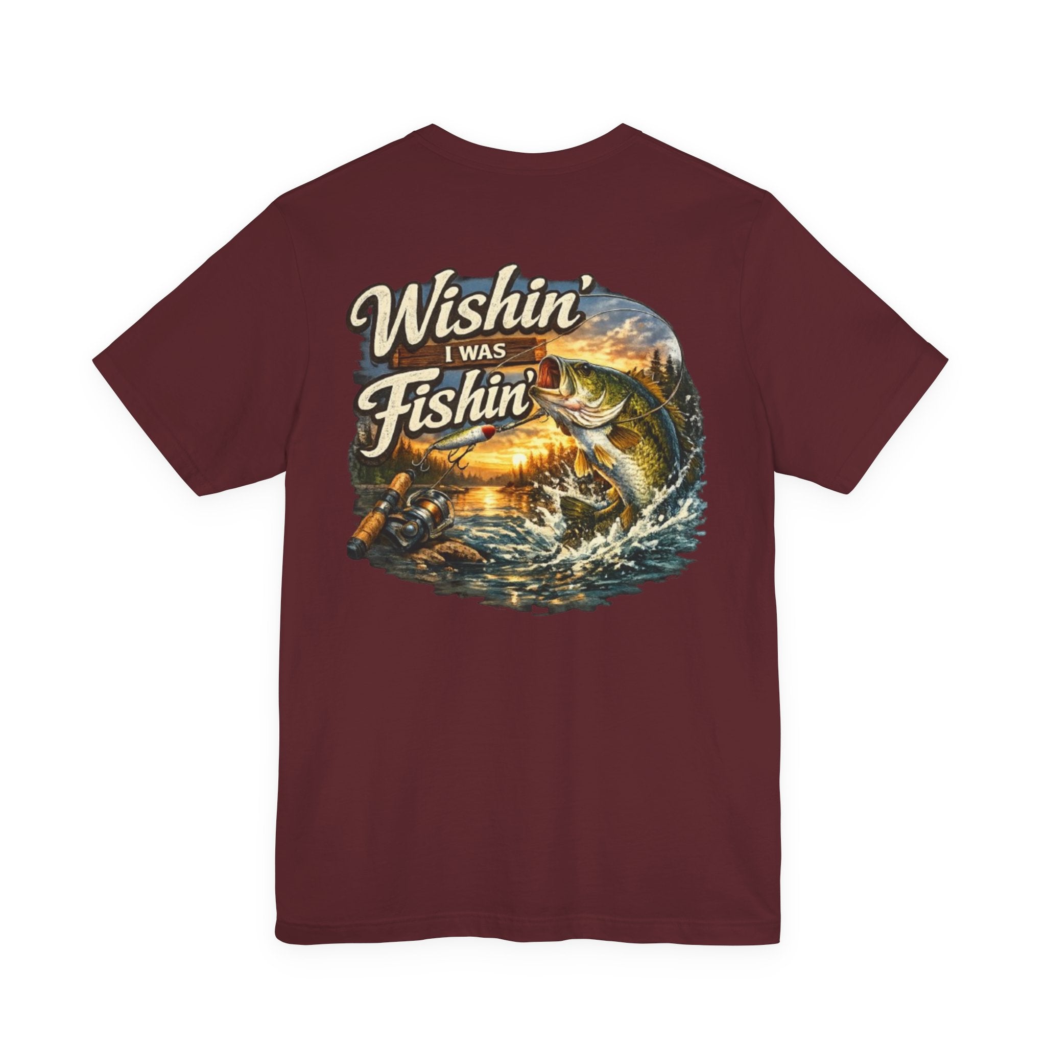 Fishing T-Shirt — "Wishin I Was Fishin" Vintage Bass Graphic
