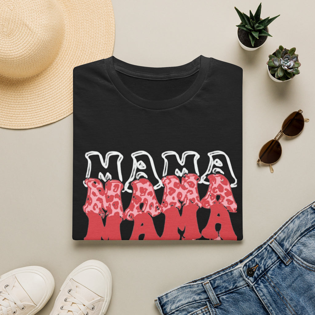Mama Graphic Tee — Layered Red Leopard 'MAMA' Design