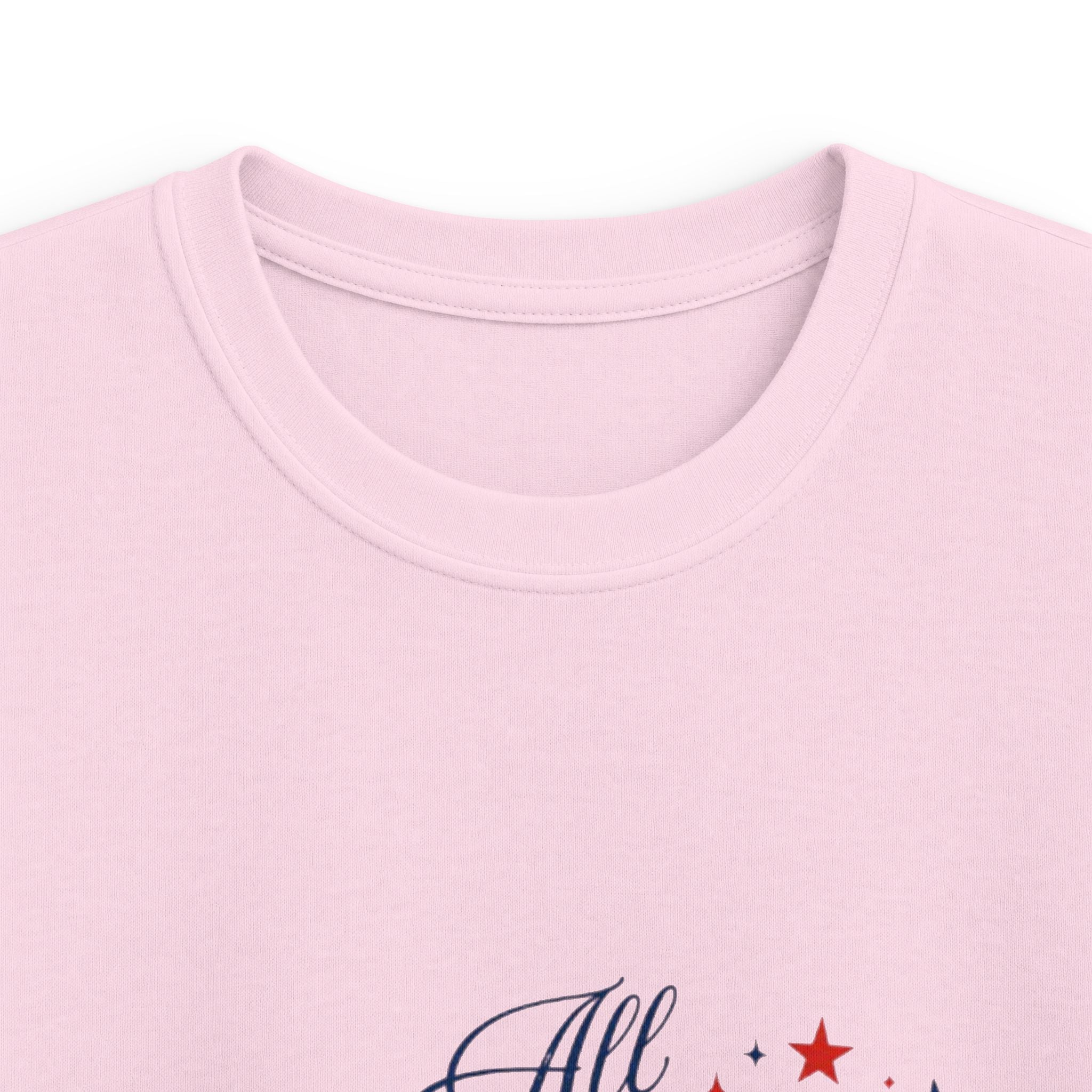 All American Girl Kids Tee – Patriotic 4th of July Shirt with Red White Blue Bow