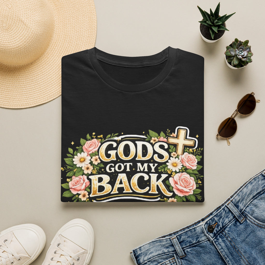 Faith T-Shirt — "God's Got My Back" Floral Cross Christian Tee