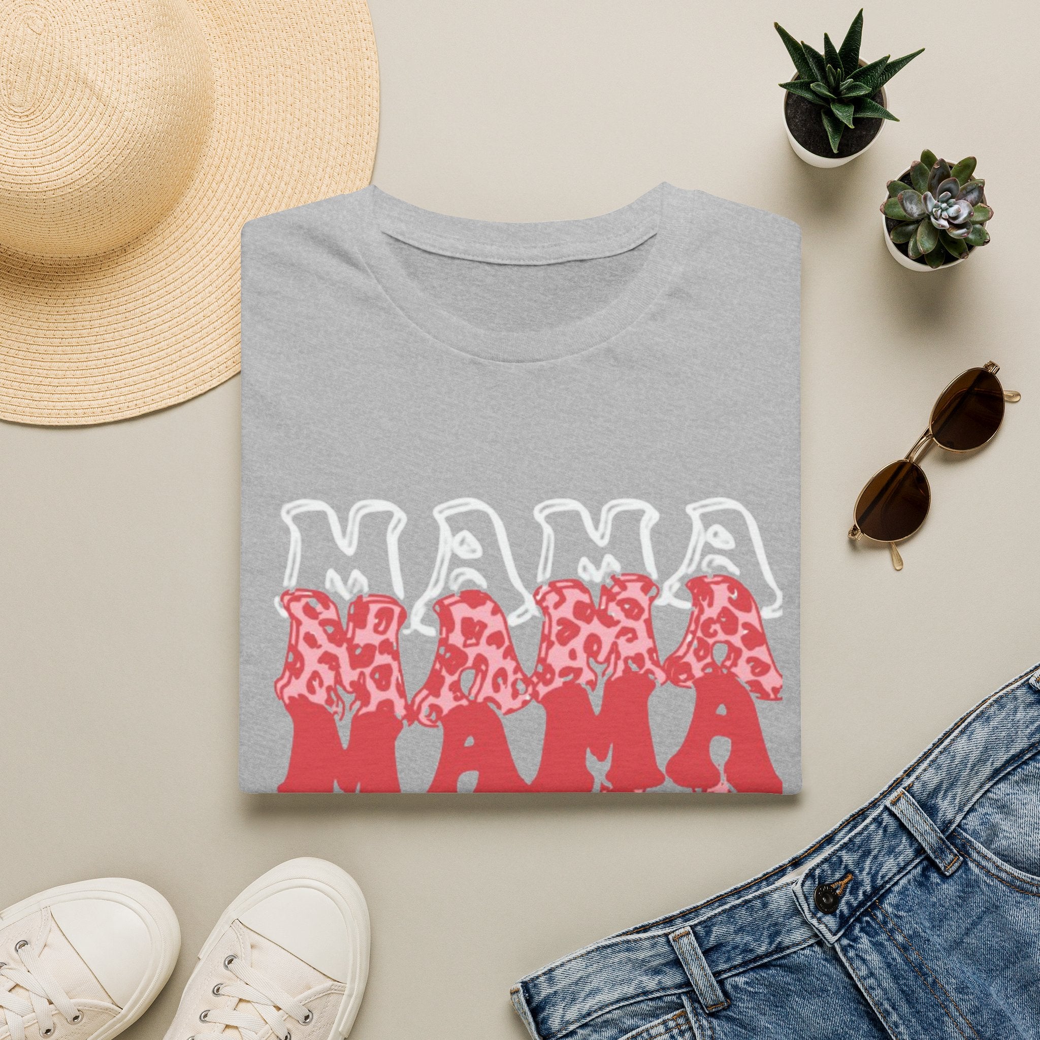 Mama Graphic Tee — Layered Red Leopard 'MAMA' Design