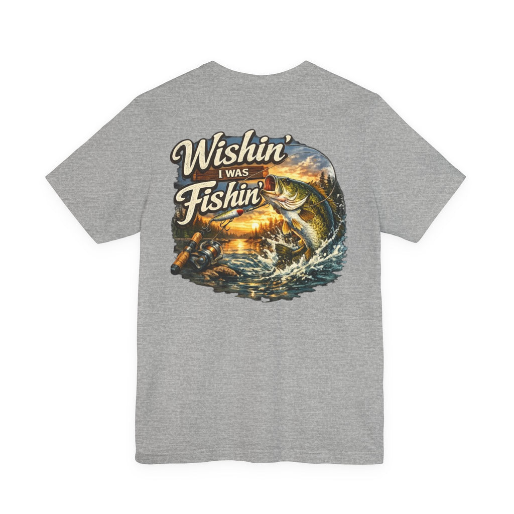 Fishing T-Shirt — "Wishin I Was Fishin" Vintage Bass Graphic