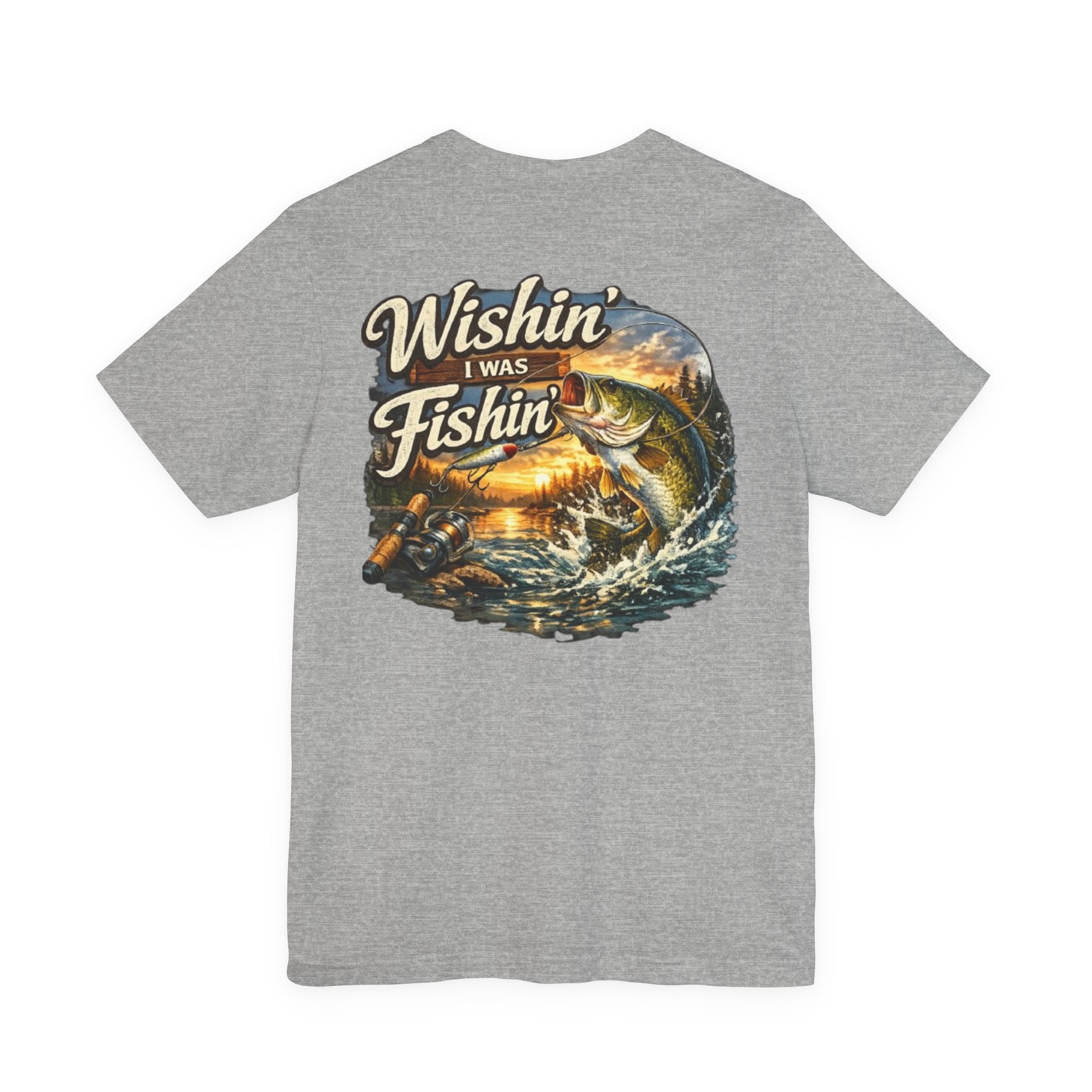 Fishing T-Shirt — "Wishin I Was Fishin" Vintage Bass Graphic
