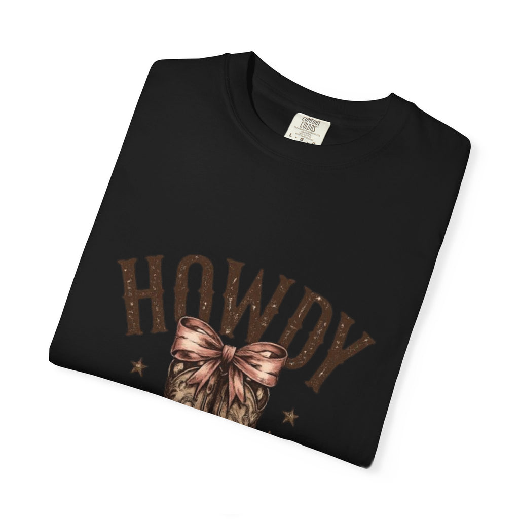 Howdy Cowboy Boots T-Shirt — Western Graphic Tee with Bow