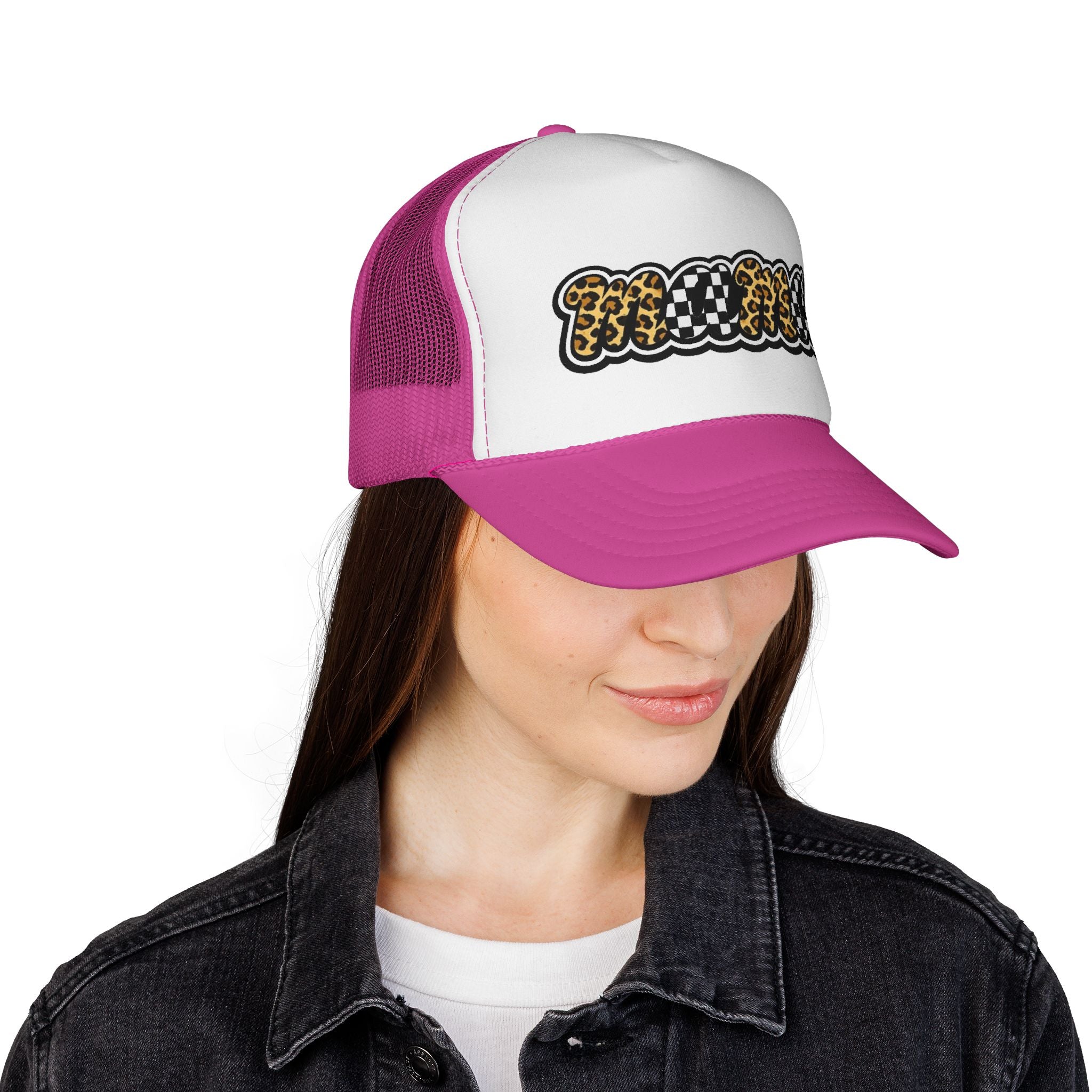 Trucker Cap — 'MAMMA' Leopard & Checker Patch Hat