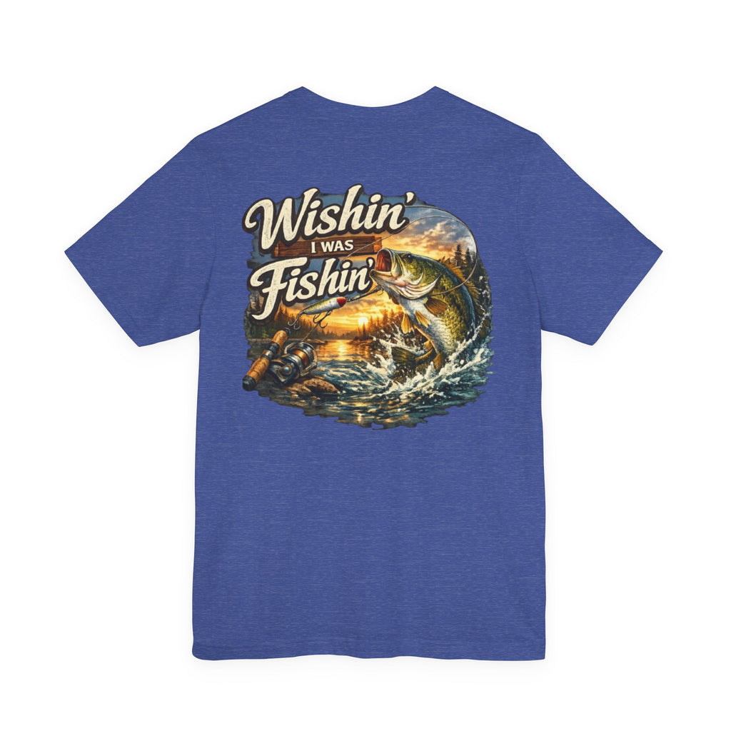 Fishing T-Shirt — "Wishin I Was Fishin" Vintage Bass Graphic