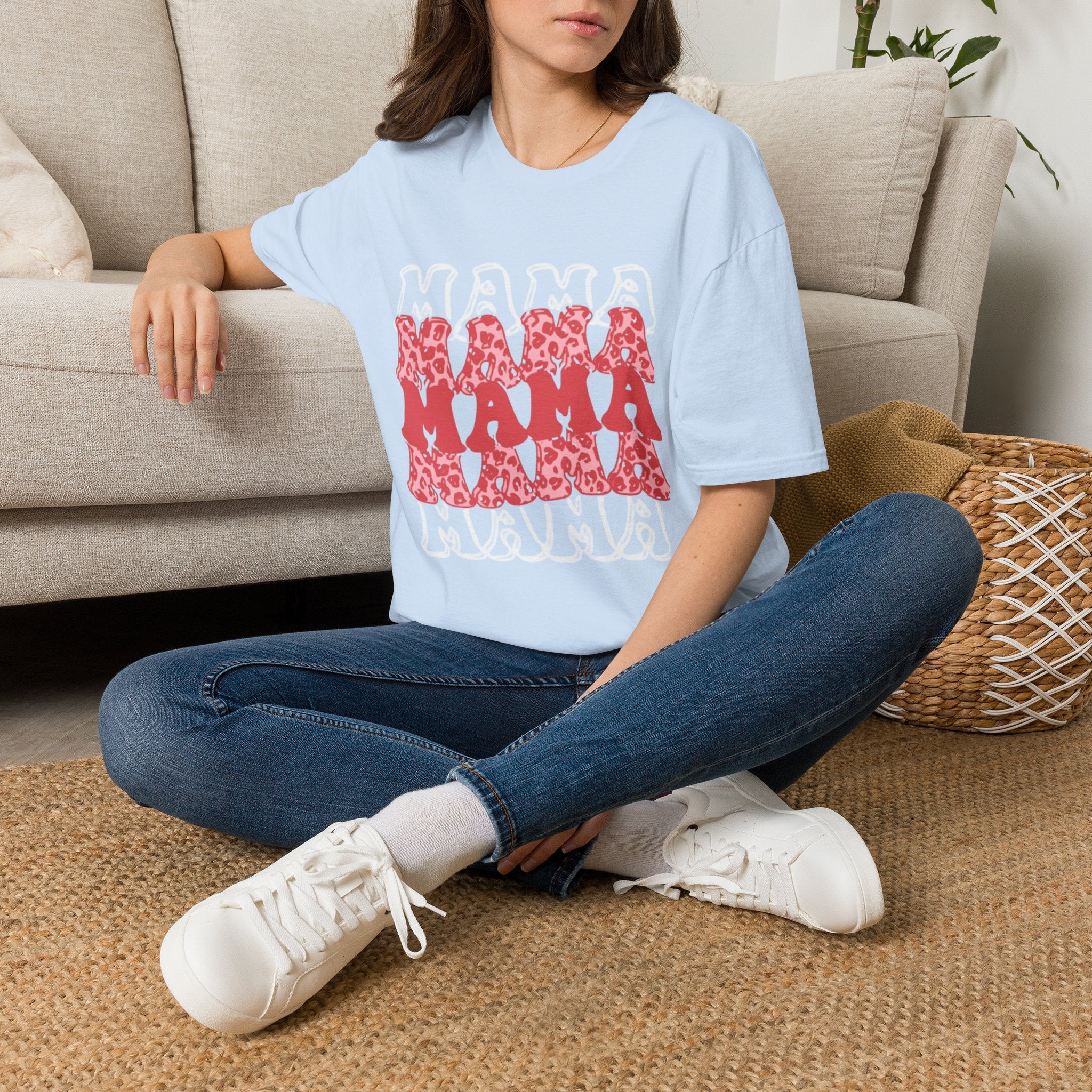 Mama Graphic Tee — Layered Red Leopard 'MAMA' Design