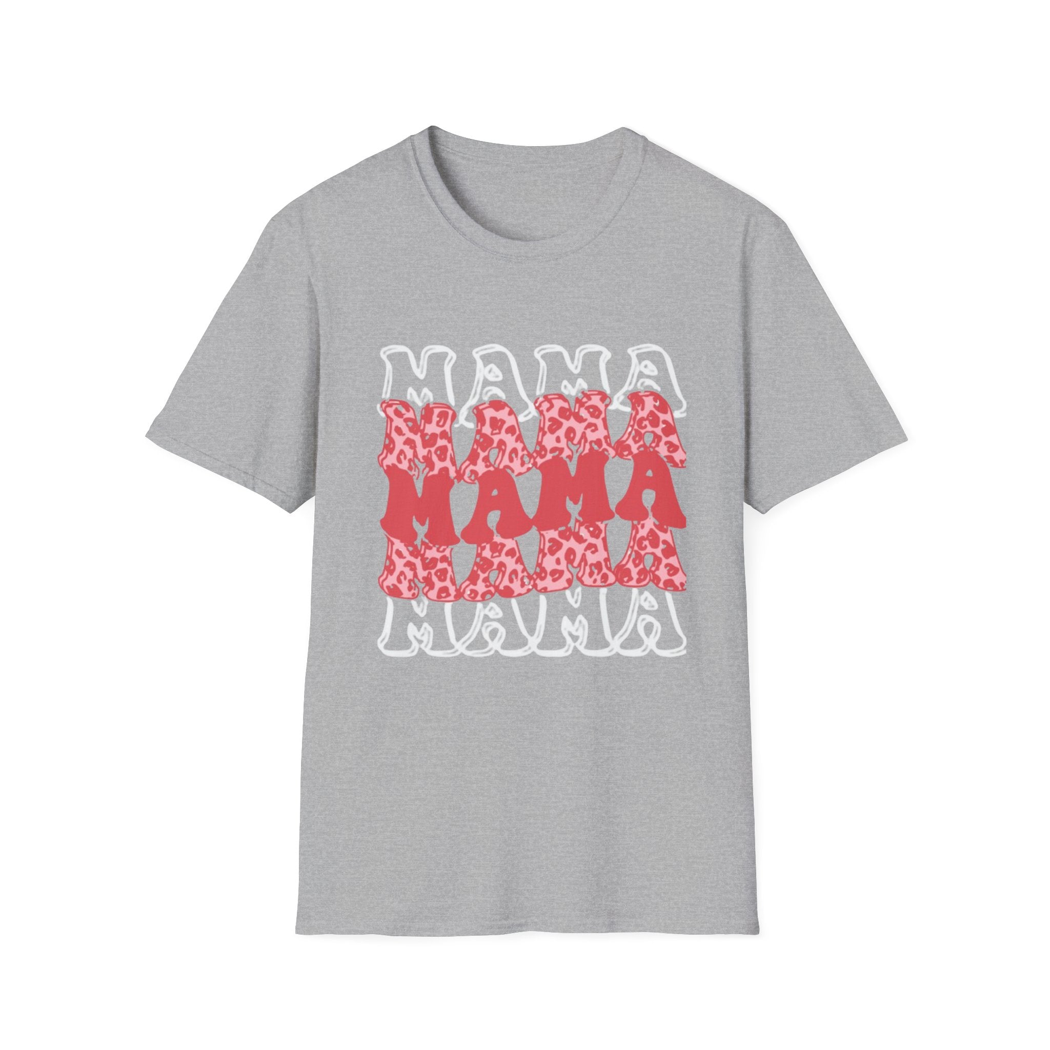 Mama Graphic Tee — Layered Red Leopard 'MAMA' Design