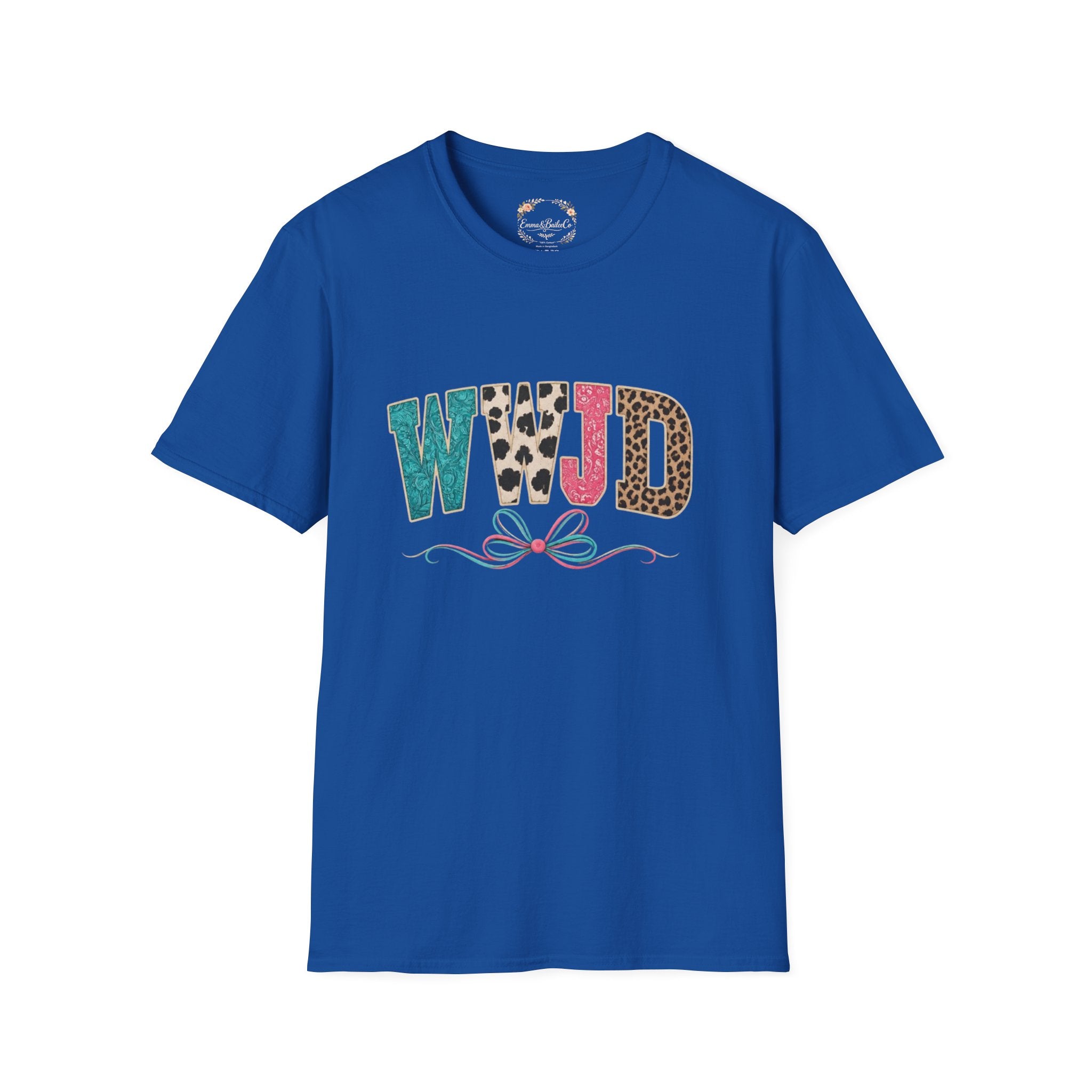 WWJD Leopard & Teal Graphic T-Shirt — Vintage Bow Faith Tee