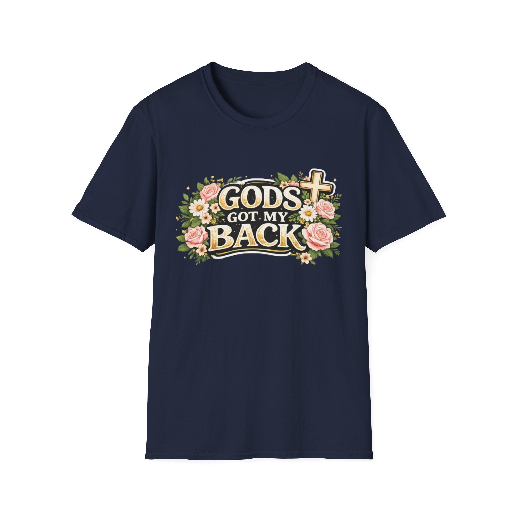 Faith T-Shirt — "God's Got My Back" Floral Cross Christian Tee