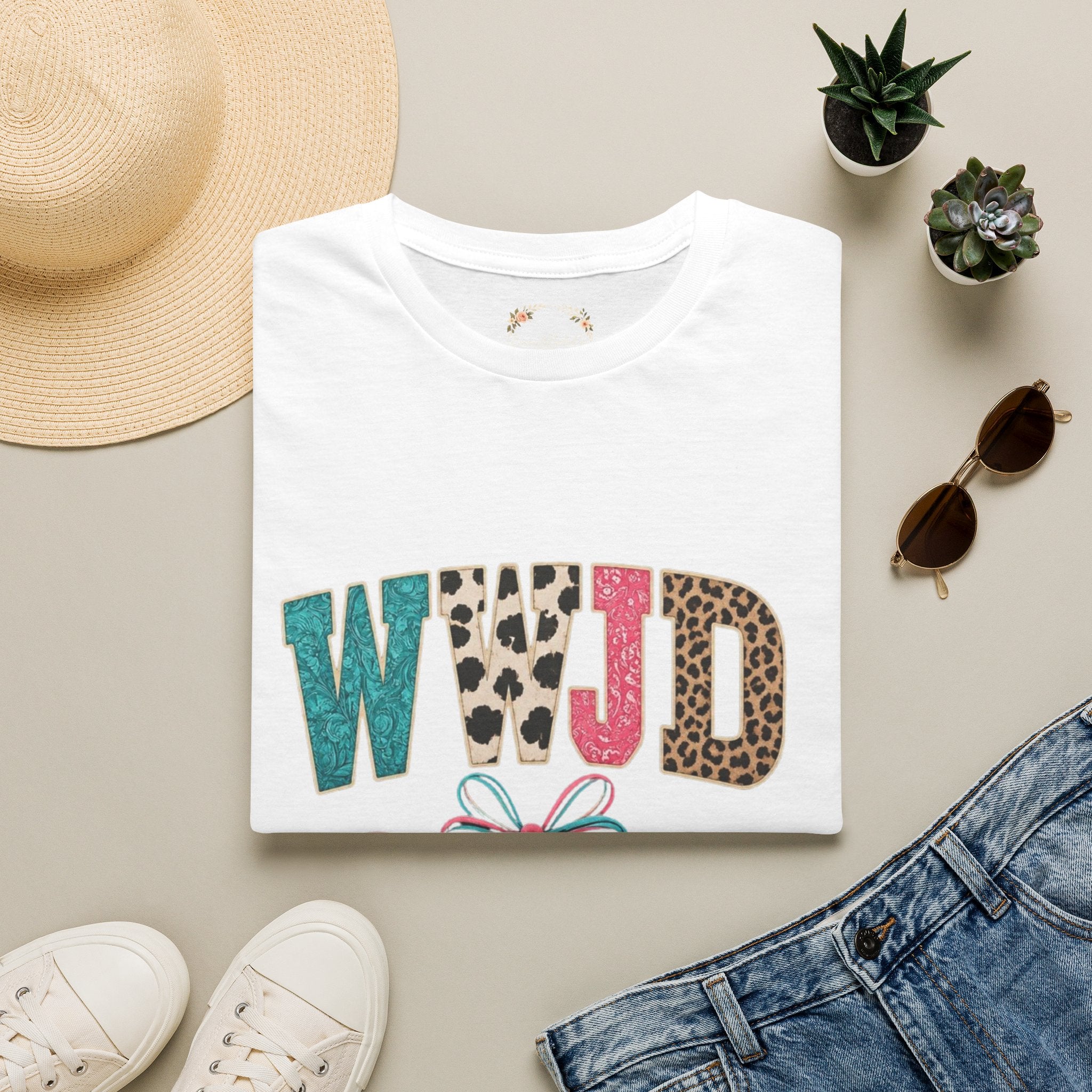 WWJD Leopard & Teal Graphic T-Shirt — Vintage Bow Faith Tee