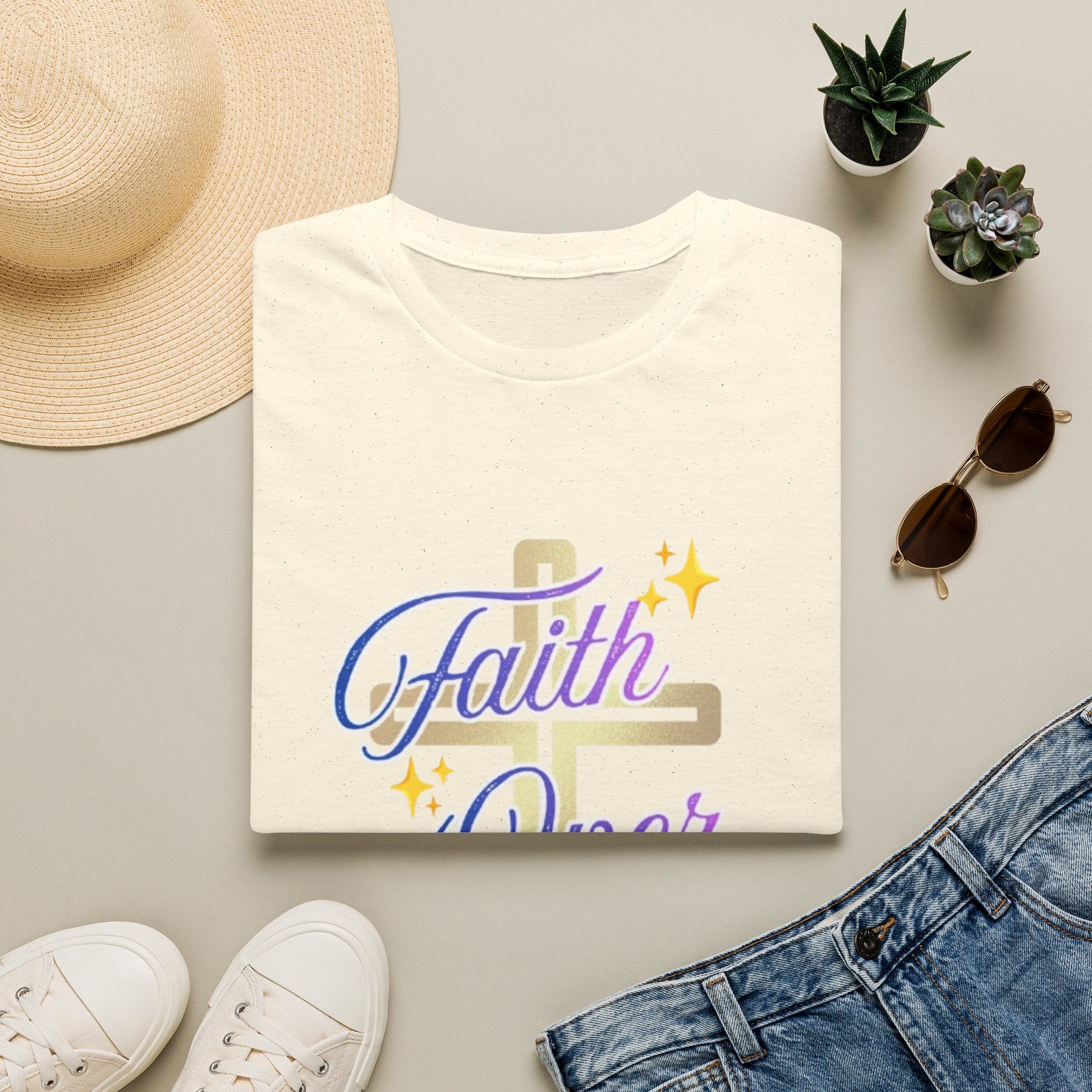 Faith Over Fear T-Shirt — Inspirational Christian Cross Tee