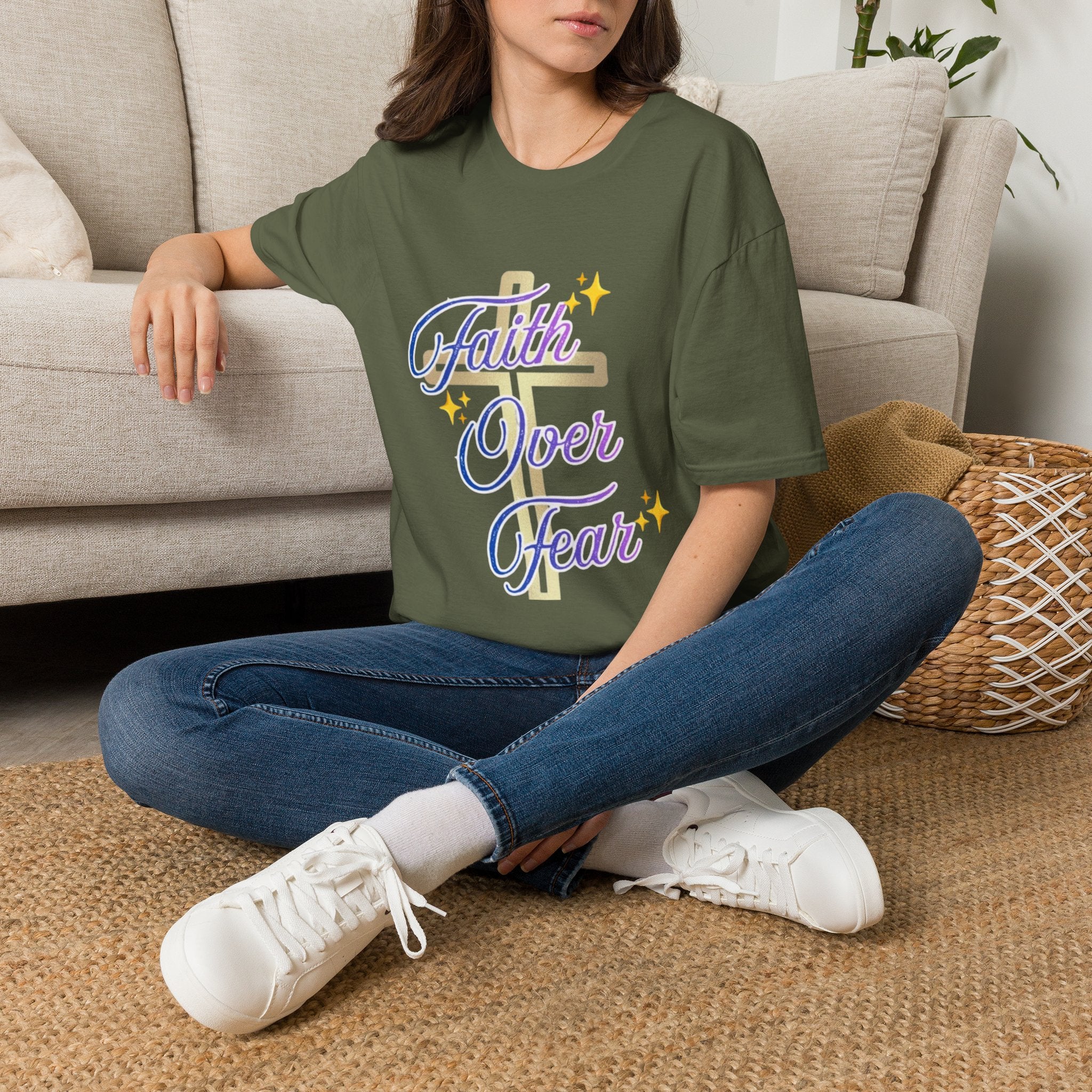 Faith Over Fear T-Shirt — Inspirational Christian Cross Tee