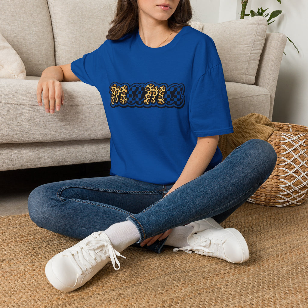 T-Shirt — 'Mama' Leopard & Checkerboard Retro Graphic Tee
