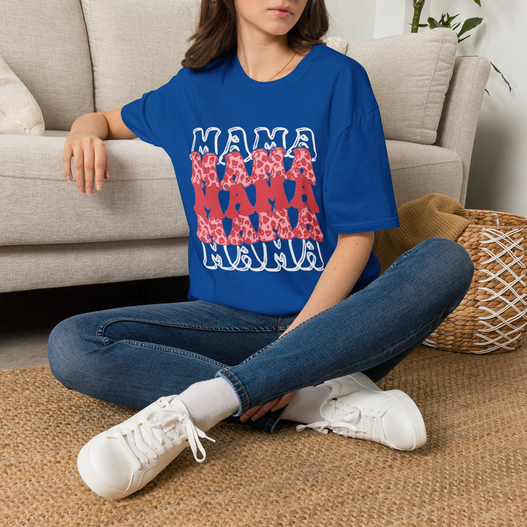 Mama Graphic Tee — Layered Red Leopard 'MAMA' Design