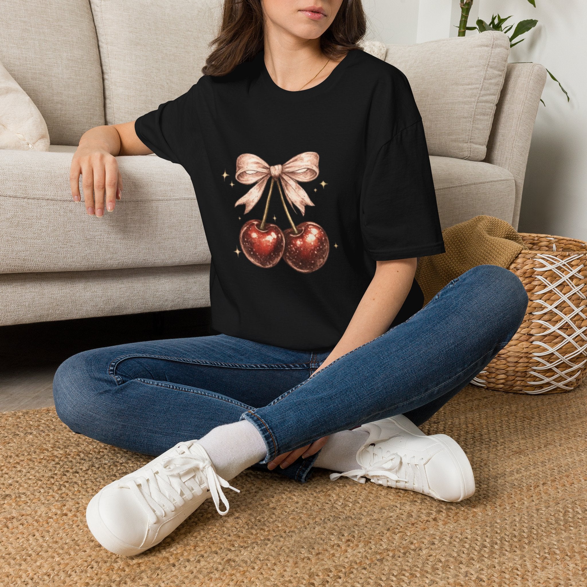 Cherry Bow T-Shirt — Cute Vintage Cherries Graphic