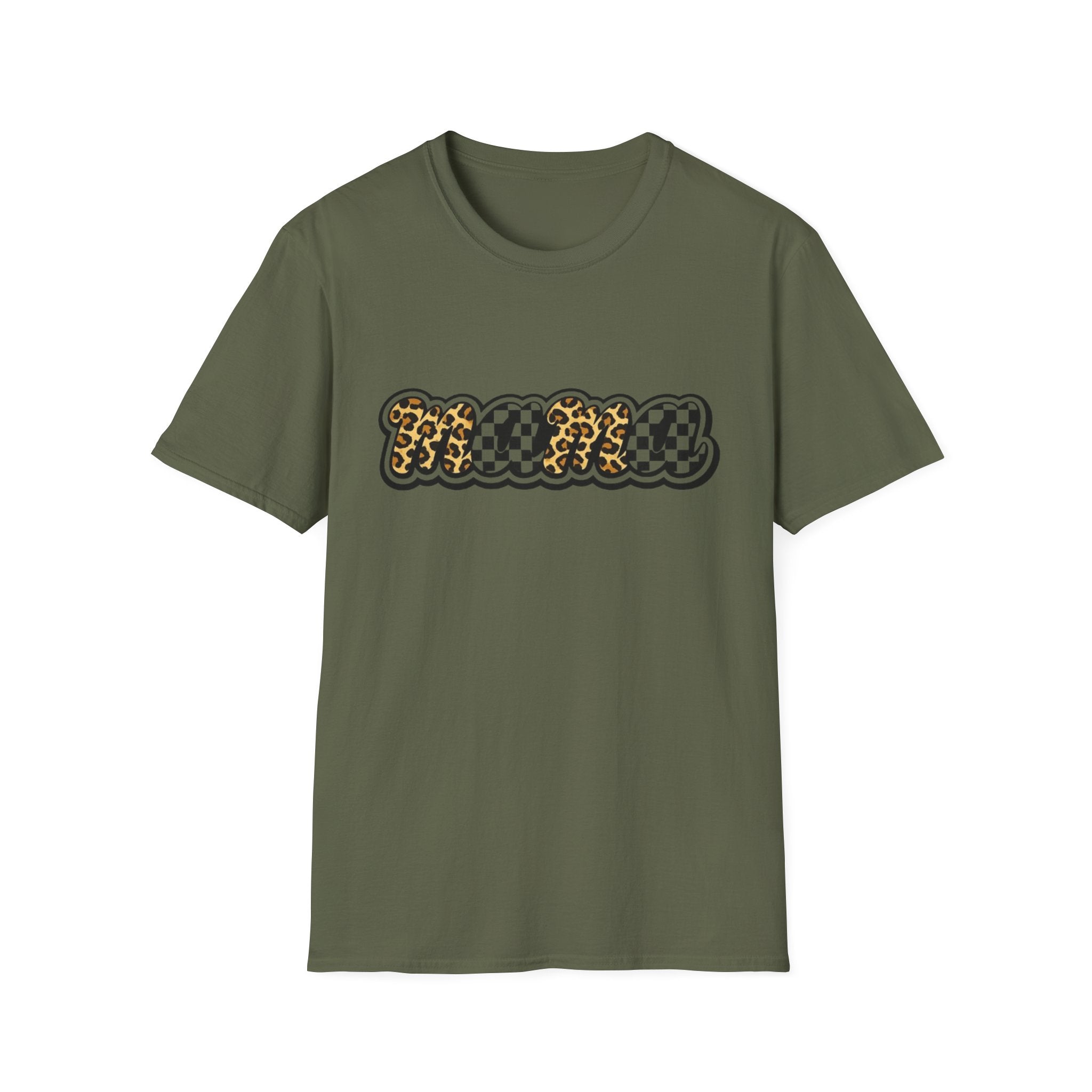 T-Shirt — 'Mama' Leopard & Checkerboard Retro Graphic Tee