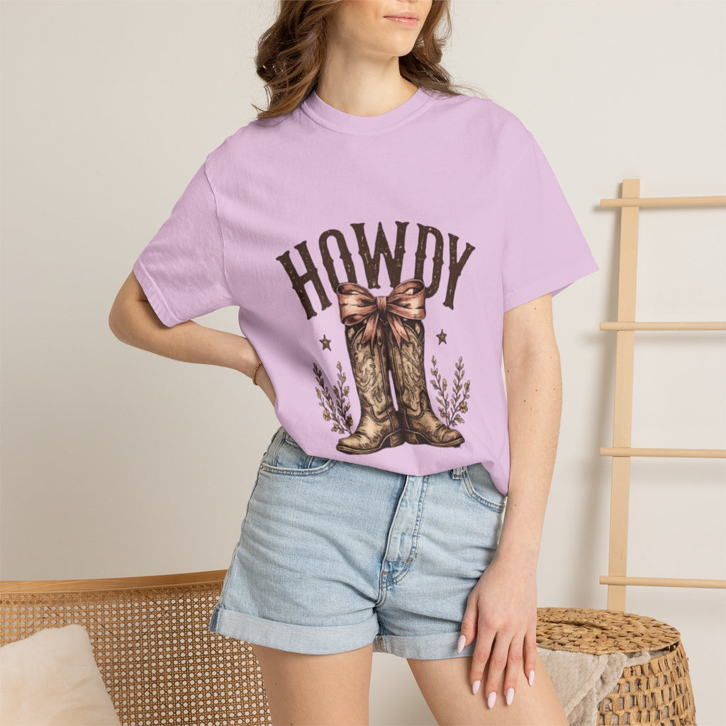Howdy Cowboy Boots T-Shirt — Western Graphic Tee with Bow