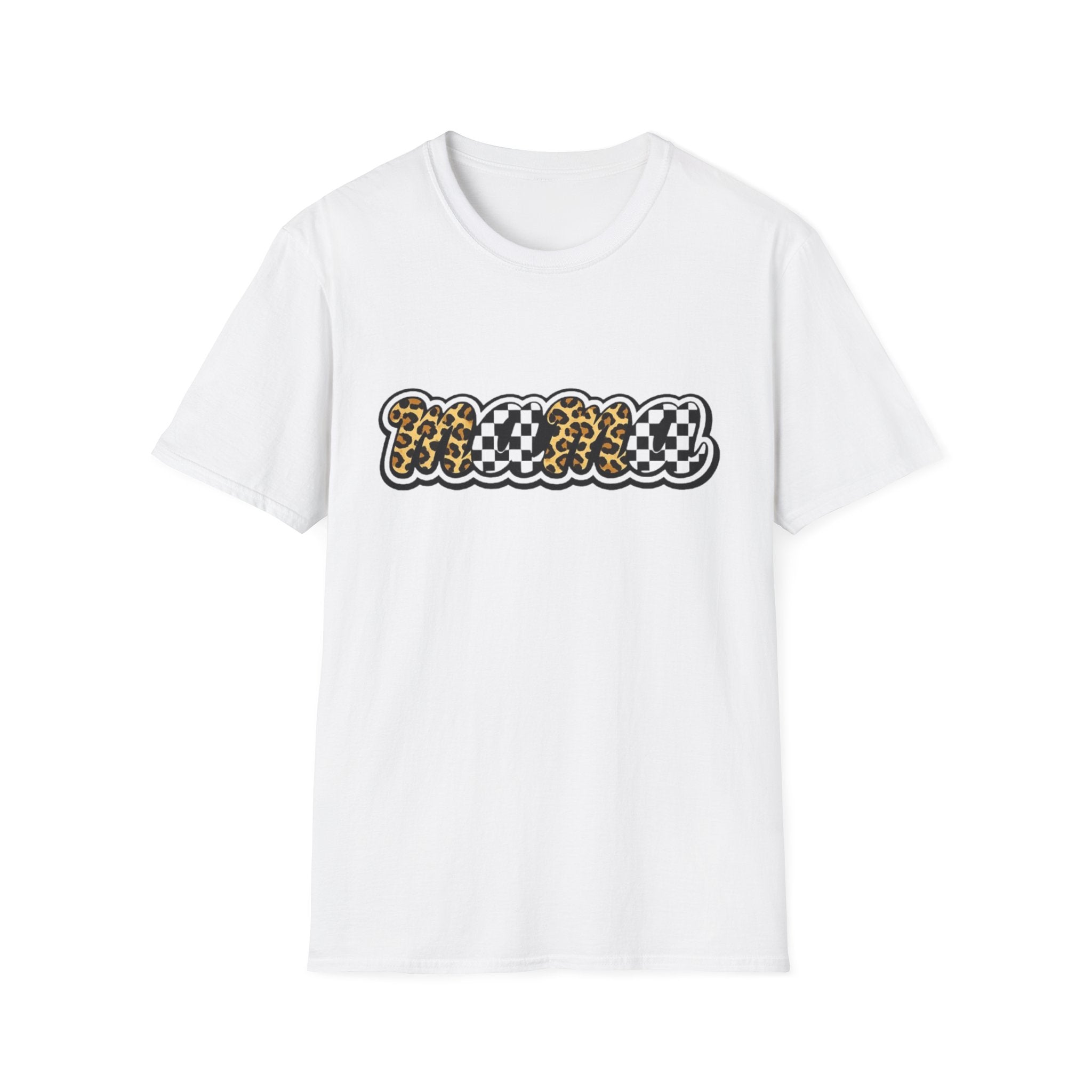 T-Shirt — 'Mama' Leopard & Checkerboard Retro Graphic Tee