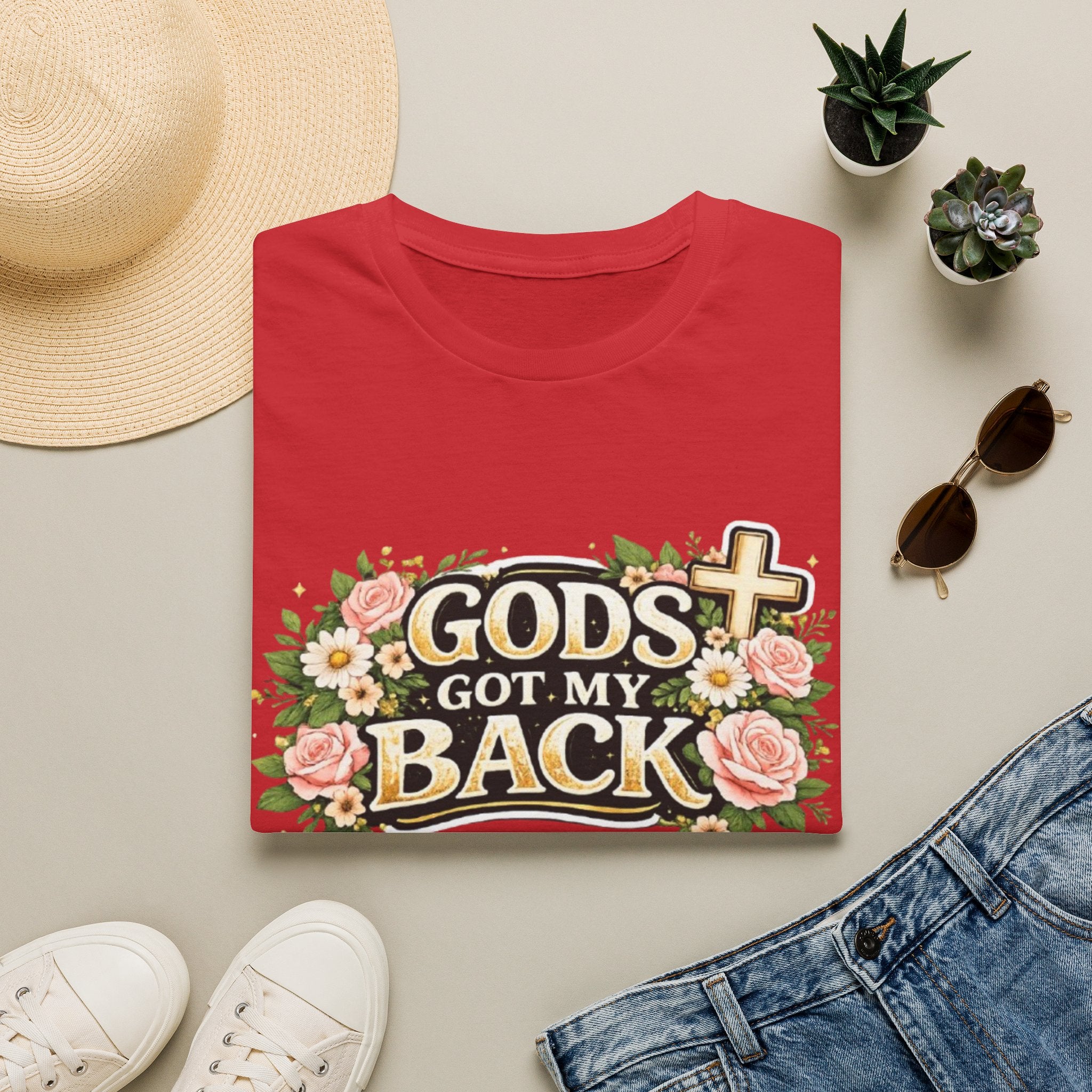 Faith T-Shirt — "God's Got My Back" Floral Cross Christian Tee