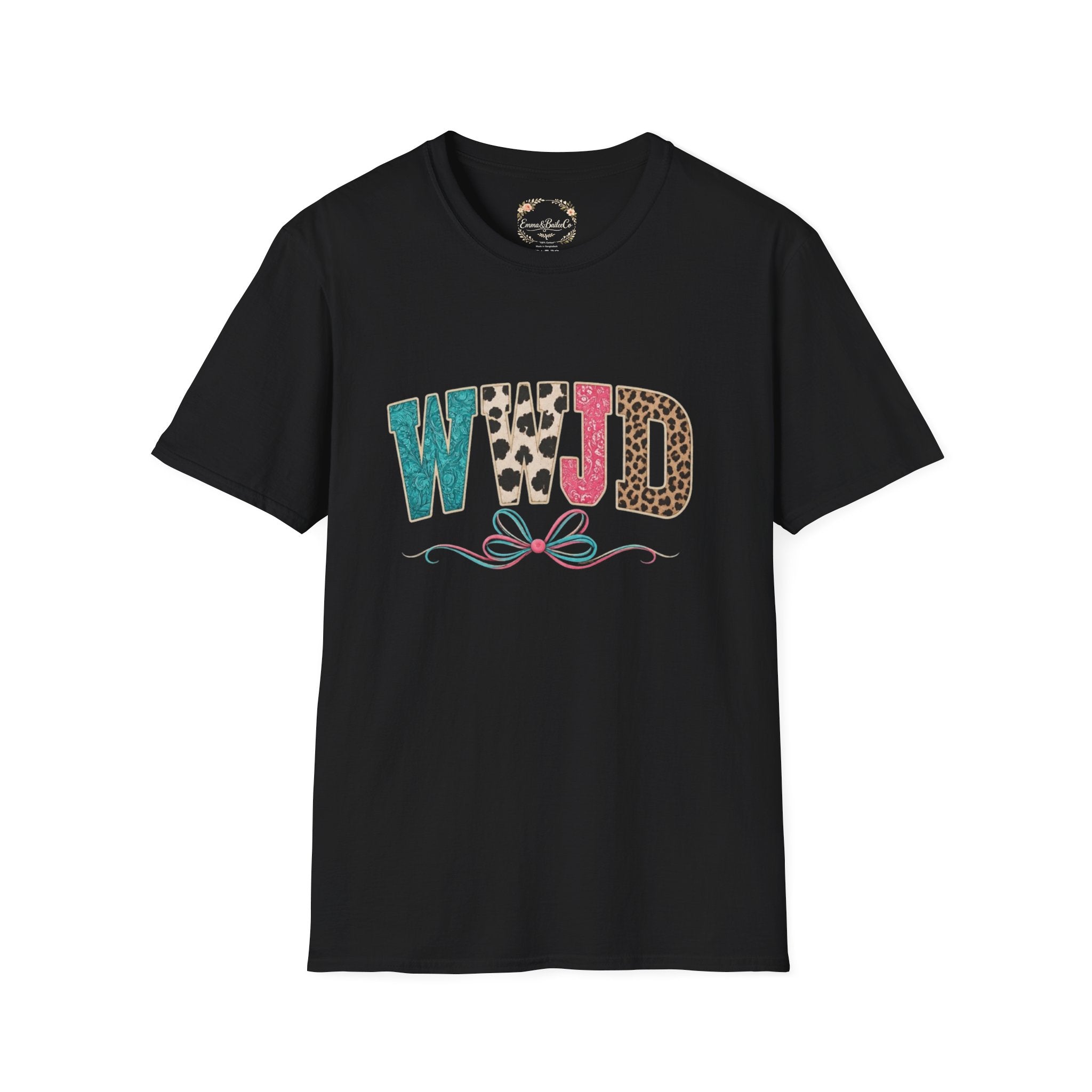 WWJD Leopard & Teal Graphic T-Shirt — Vintage Bow Faith Tee