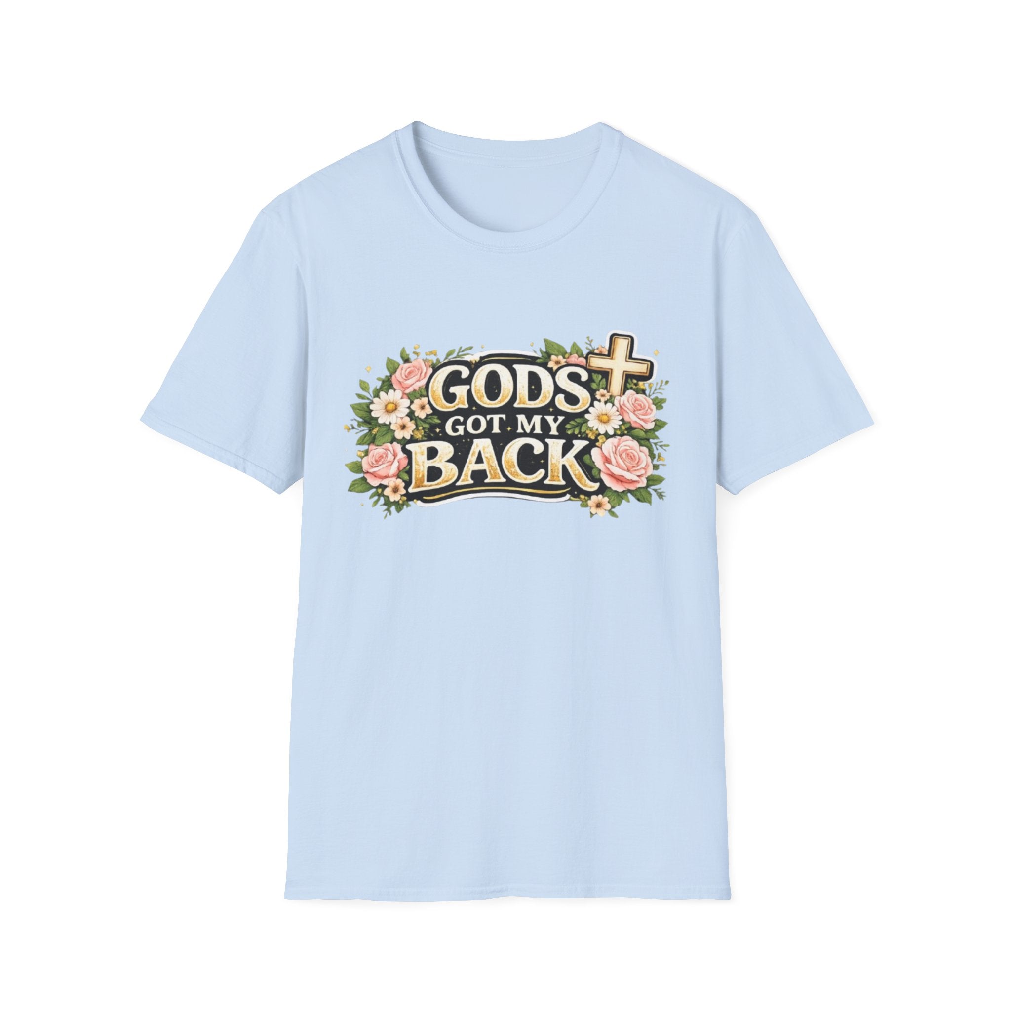 Faith T-Shirt — "God's Got My Back" Floral Cross Christian Tee