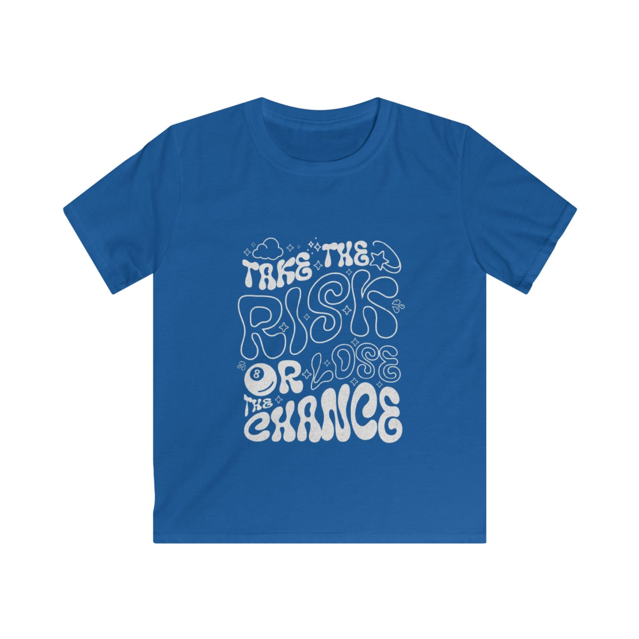Kids Tee — "Take the Risk or Love the Chance" Retro Script