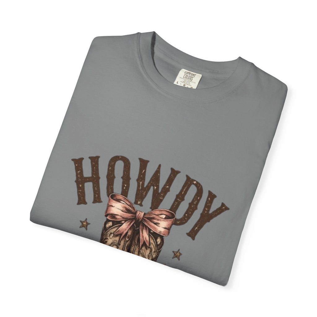 Howdy Cowboy Boots T-Shirt — Western Graphic Tee with Bow
