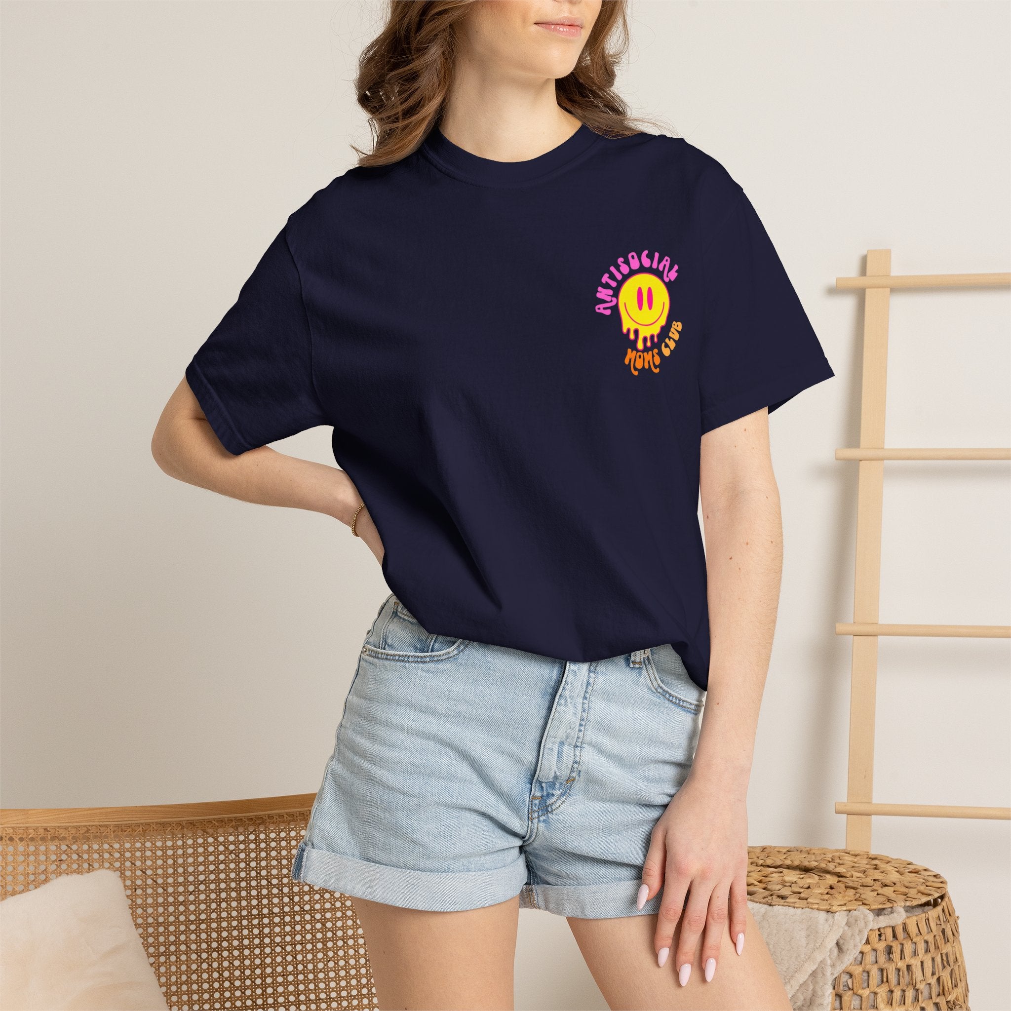 Anti Social Moms Club T-Shirt — Retro Smiley Graphic Tee for Cool Moms