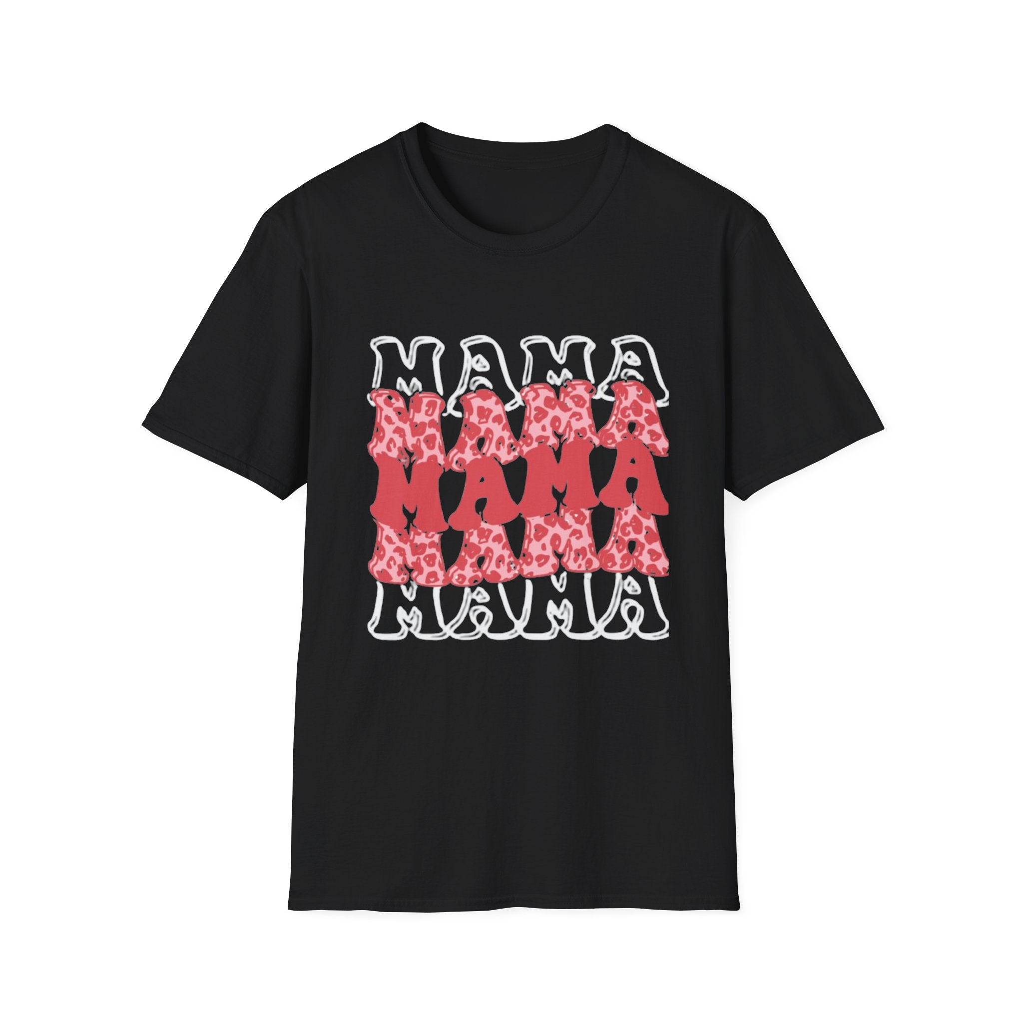 Mama Graphic Tee — Layered Red Leopard 'MAMA' Design