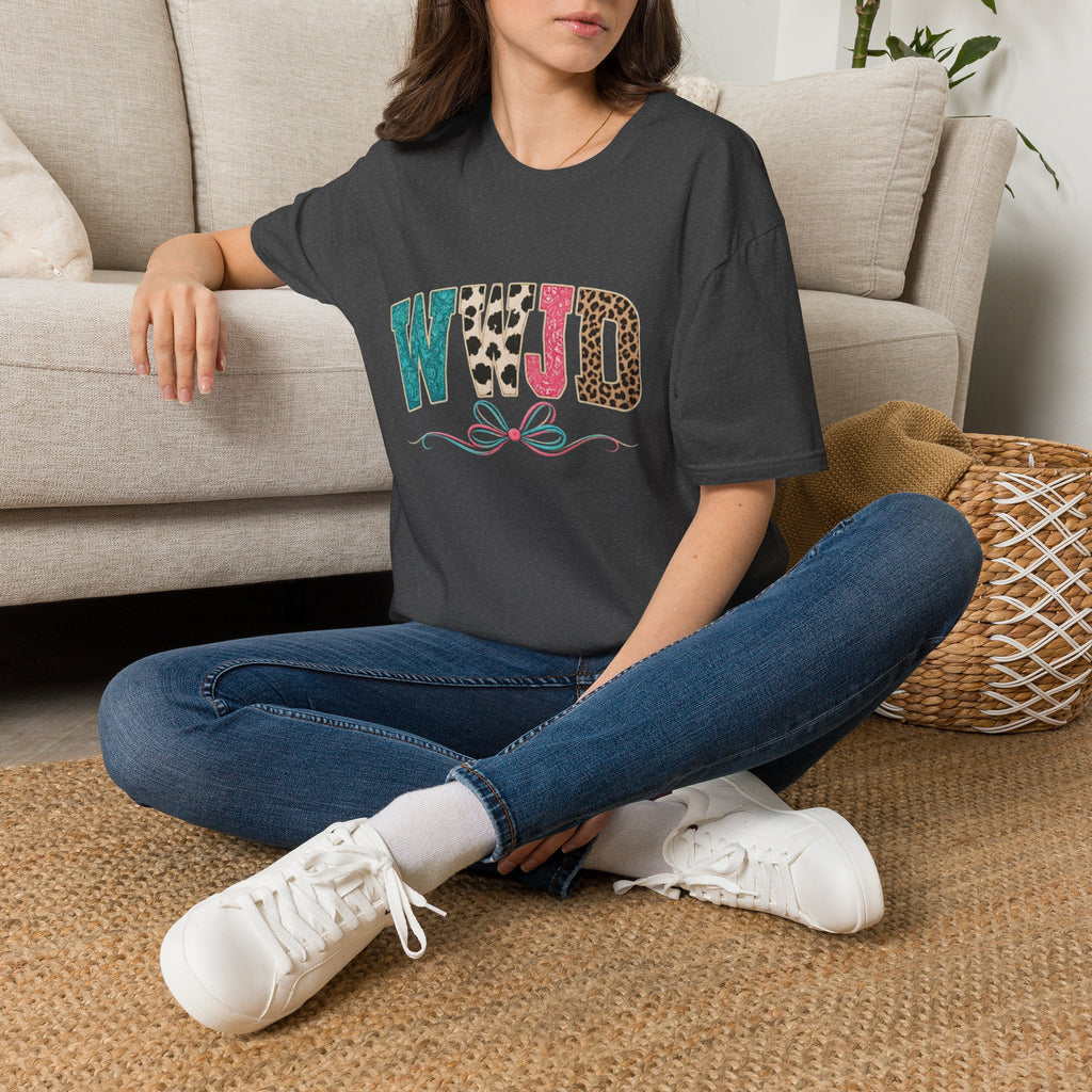 WWJD Leopard & Teal Graphic T-Shirt — Vintage Bow Faith Tee