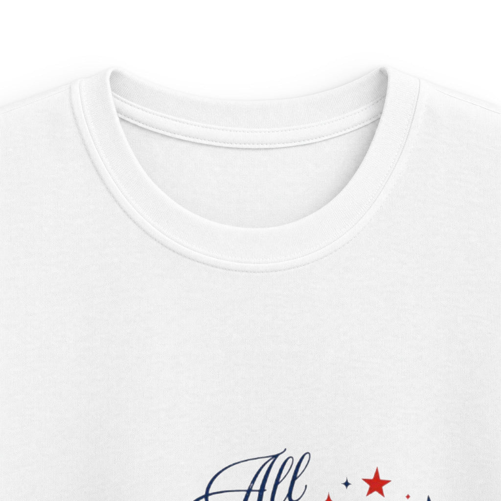 All American Girl Kids Tee – Patriotic 4th of July Shirt with Red White Blue Bow