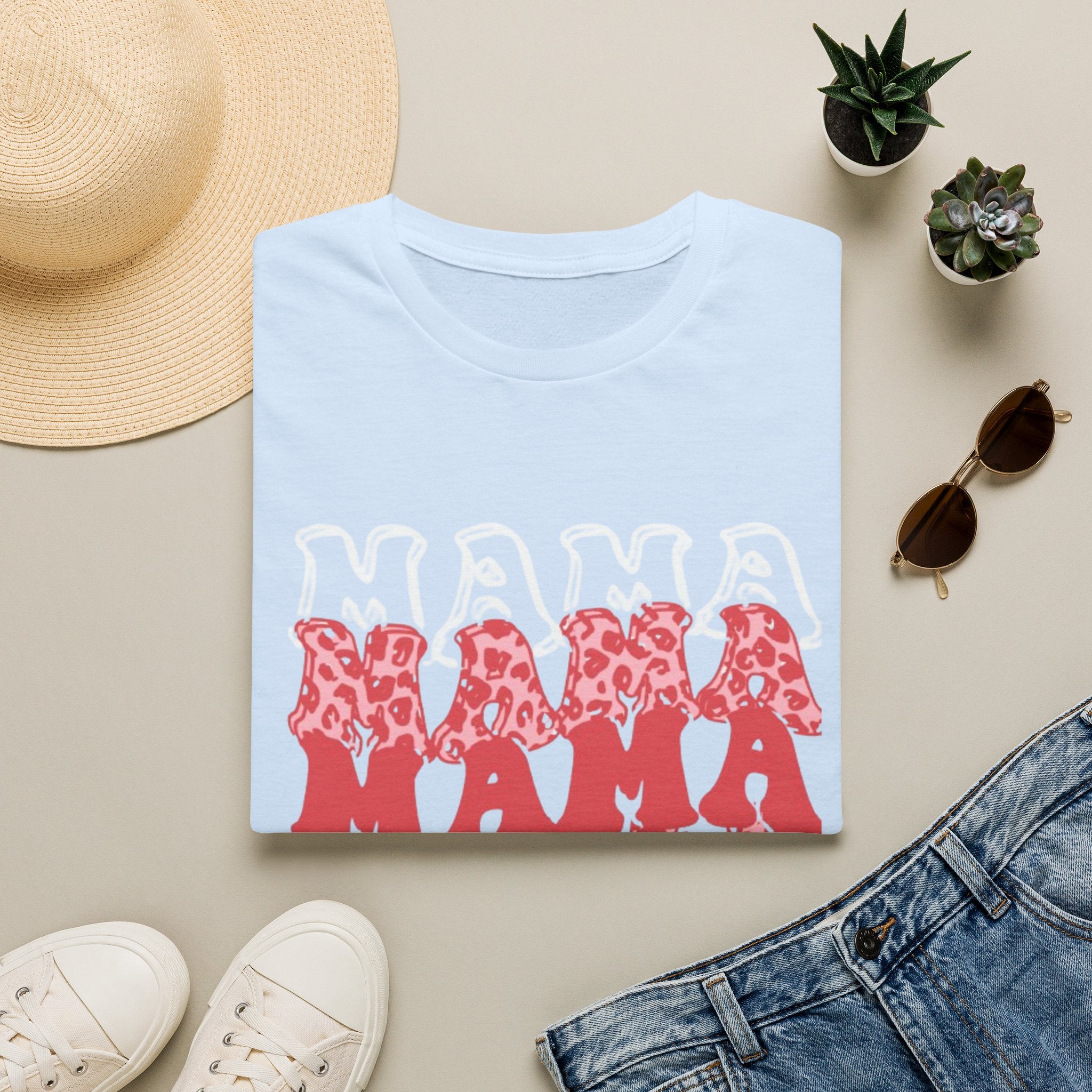 Mama Graphic Tee — Layered Red Leopard 'MAMA' Design