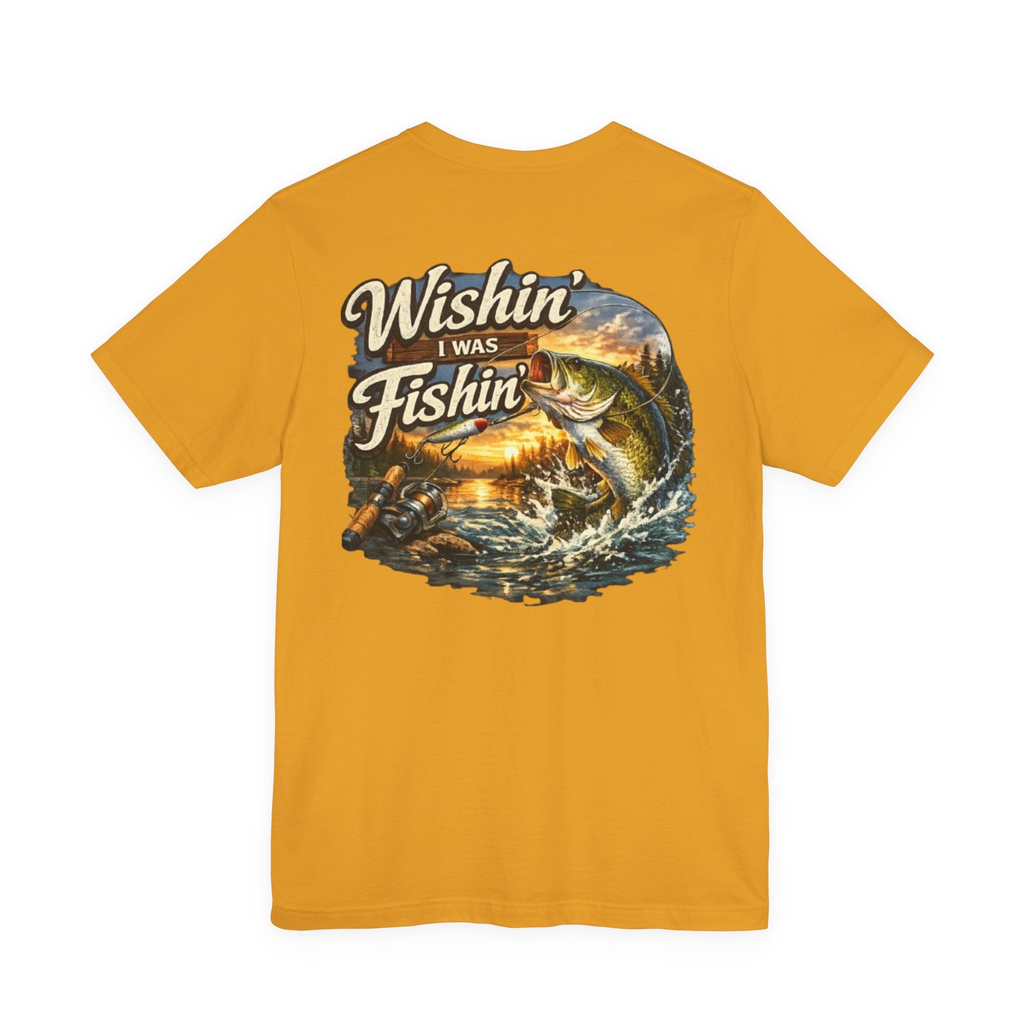 Fishing T-Shirt — "Wishin I Was Fishin" Vintage Bass Graphic