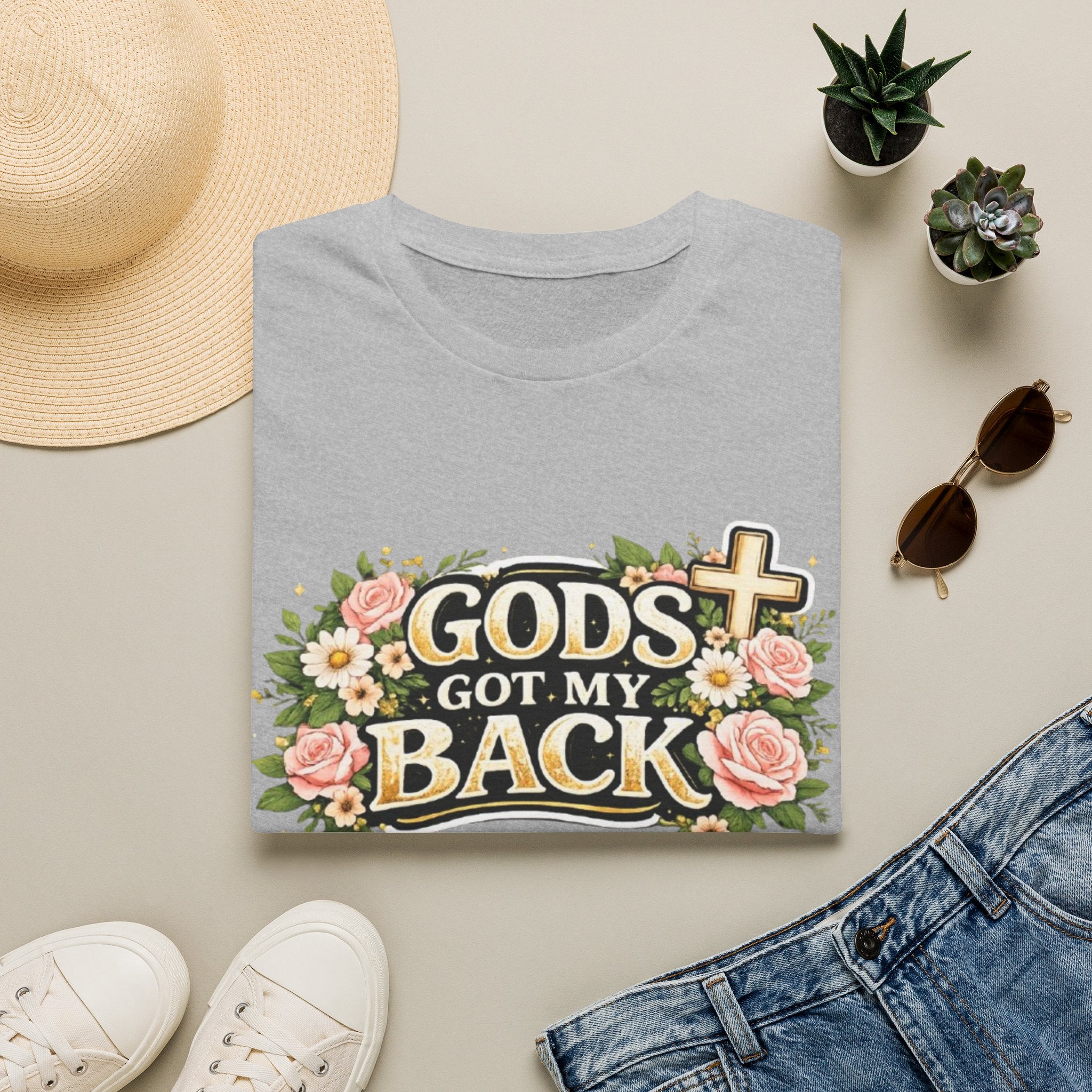 Faith T-Shirt — "God's Got My Back" Floral Cross Christian Tee