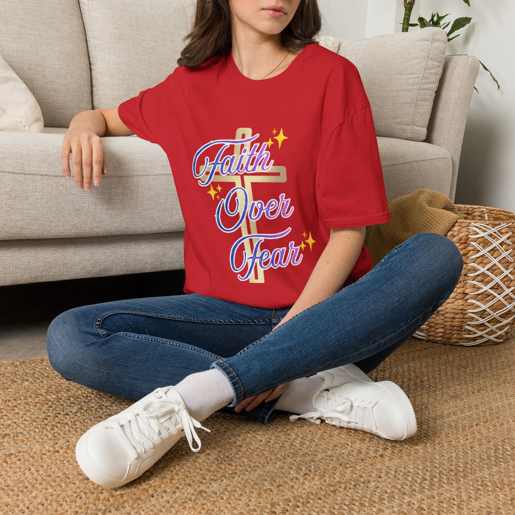 Faith Over Fear T-Shirt — Inspirational Christian Cross Tee