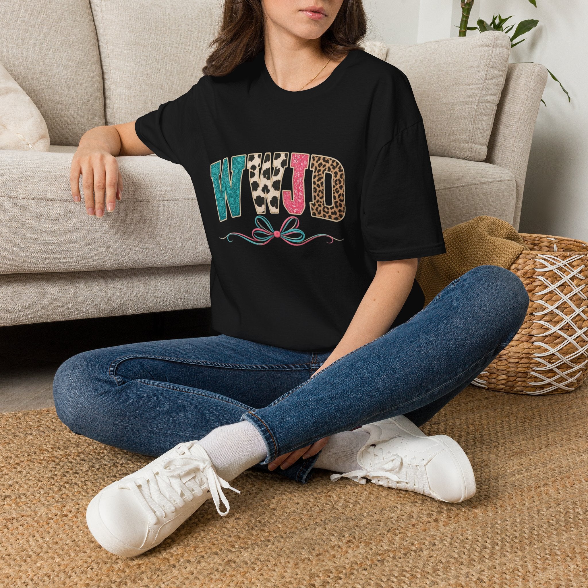 WWJD Leopard & Teal Graphic T-Shirt — Vintage Bow Faith Tee