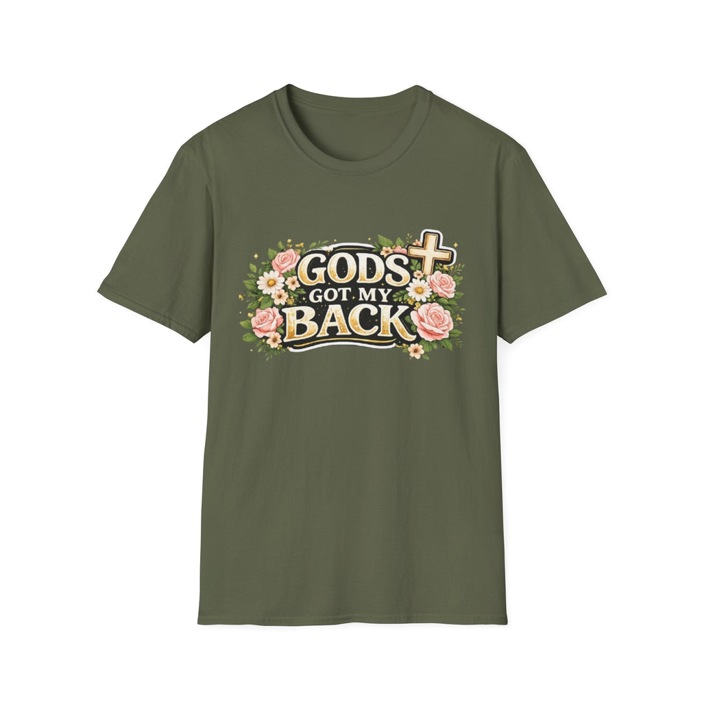 Faith T-Shirt — "God's Got My Back" Floral Cross Christian Tee