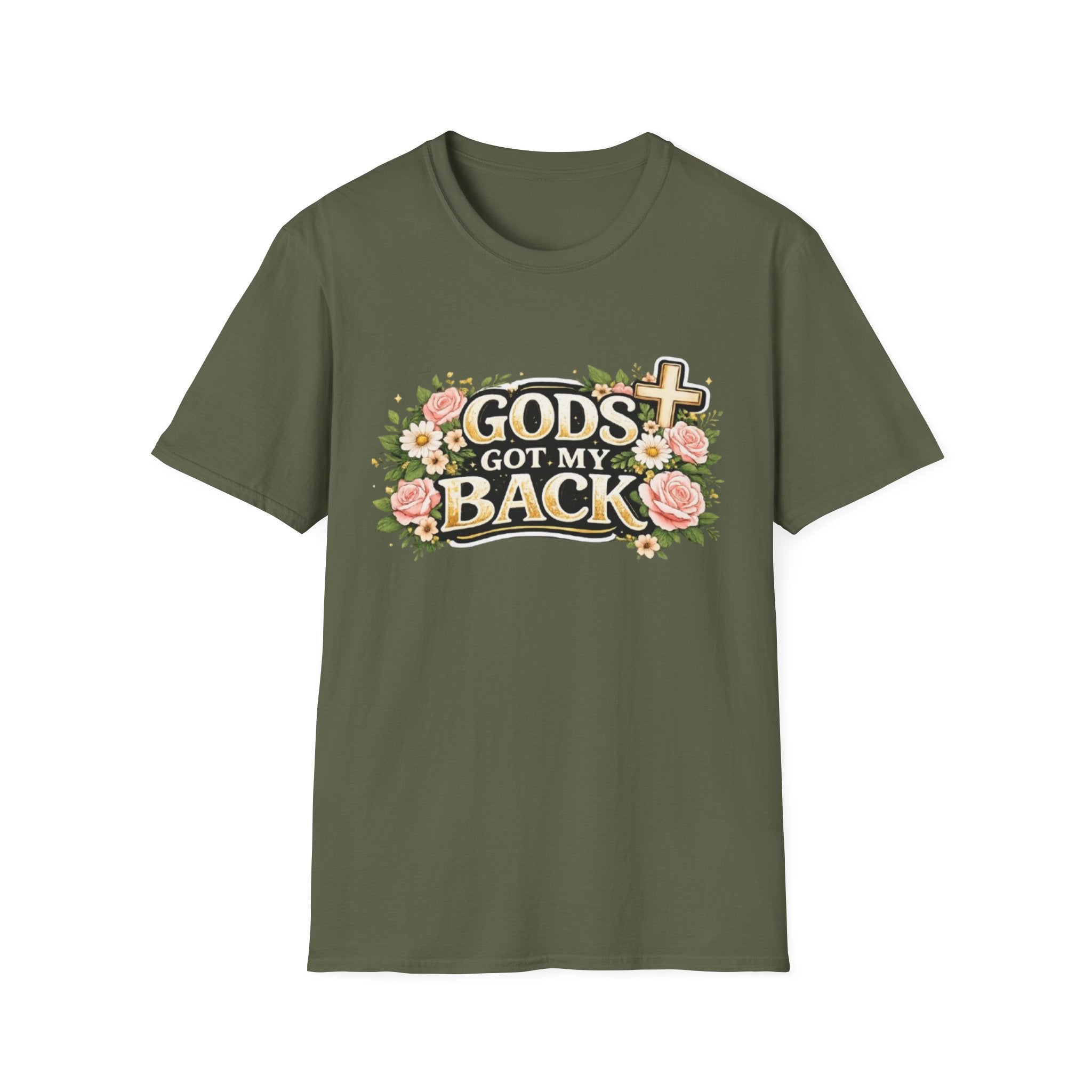 Faith T-Shirt — "God's Got My Back" Floral Cross Christian Tee