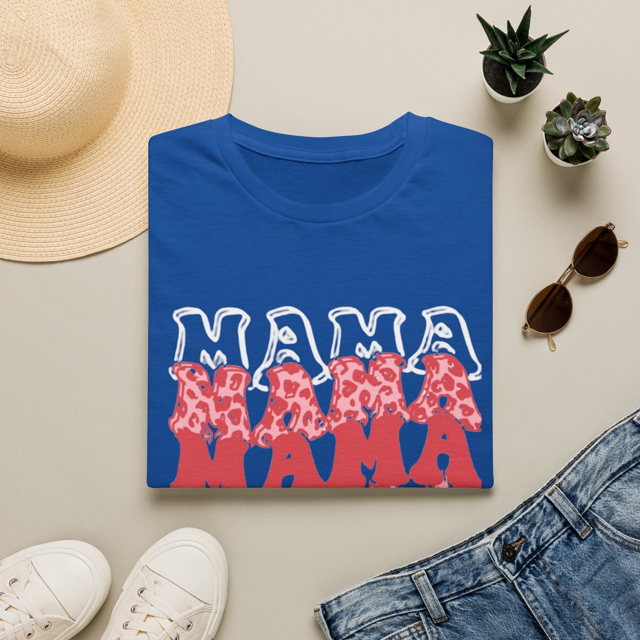 Mama Graphic Tee — Layered Red Leopard 'MAMA' Design