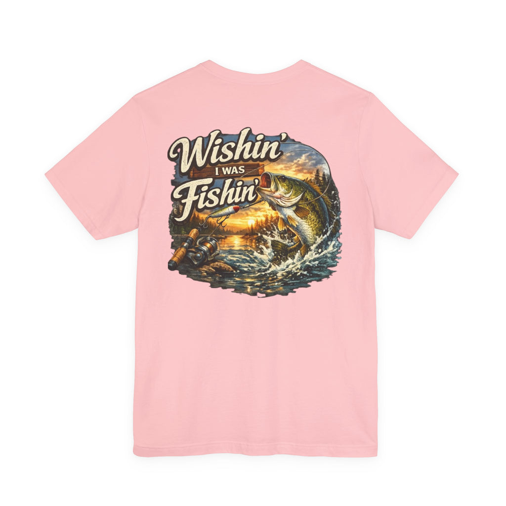 Fishing T-Shirt — "Wishin I Was Fishin" Vintage Bass Graphic