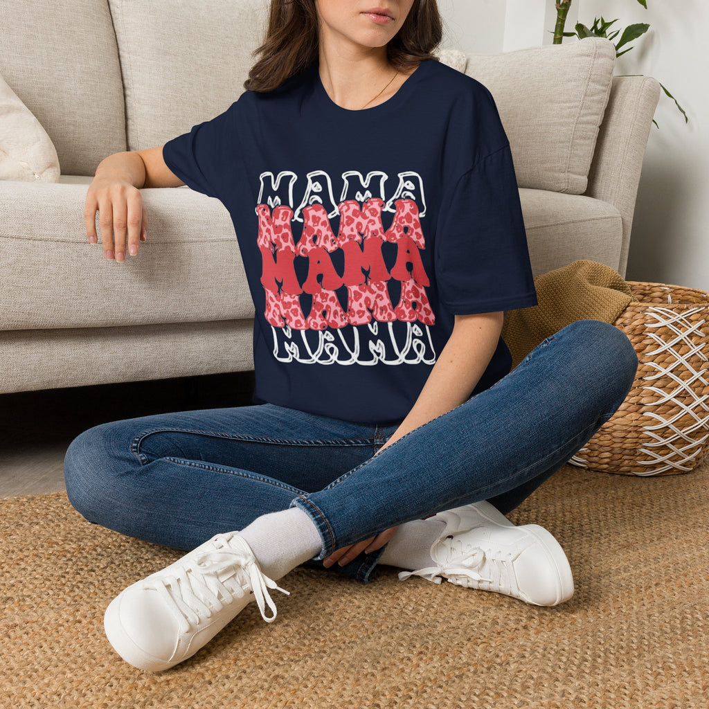 Mama Graphic Tee — Layered Red Leopard 'MAMA' Design