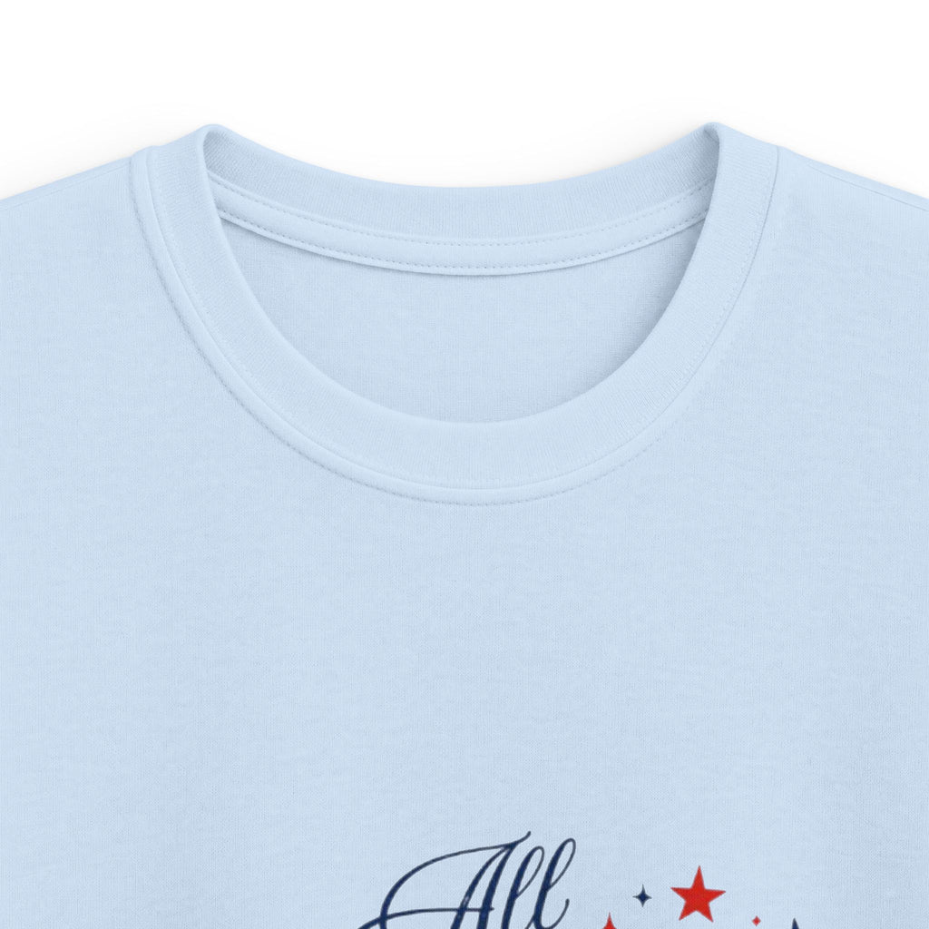 All American Girl Kids Tee – Patriotic 4th of July Shirt with Red White Blue Bow